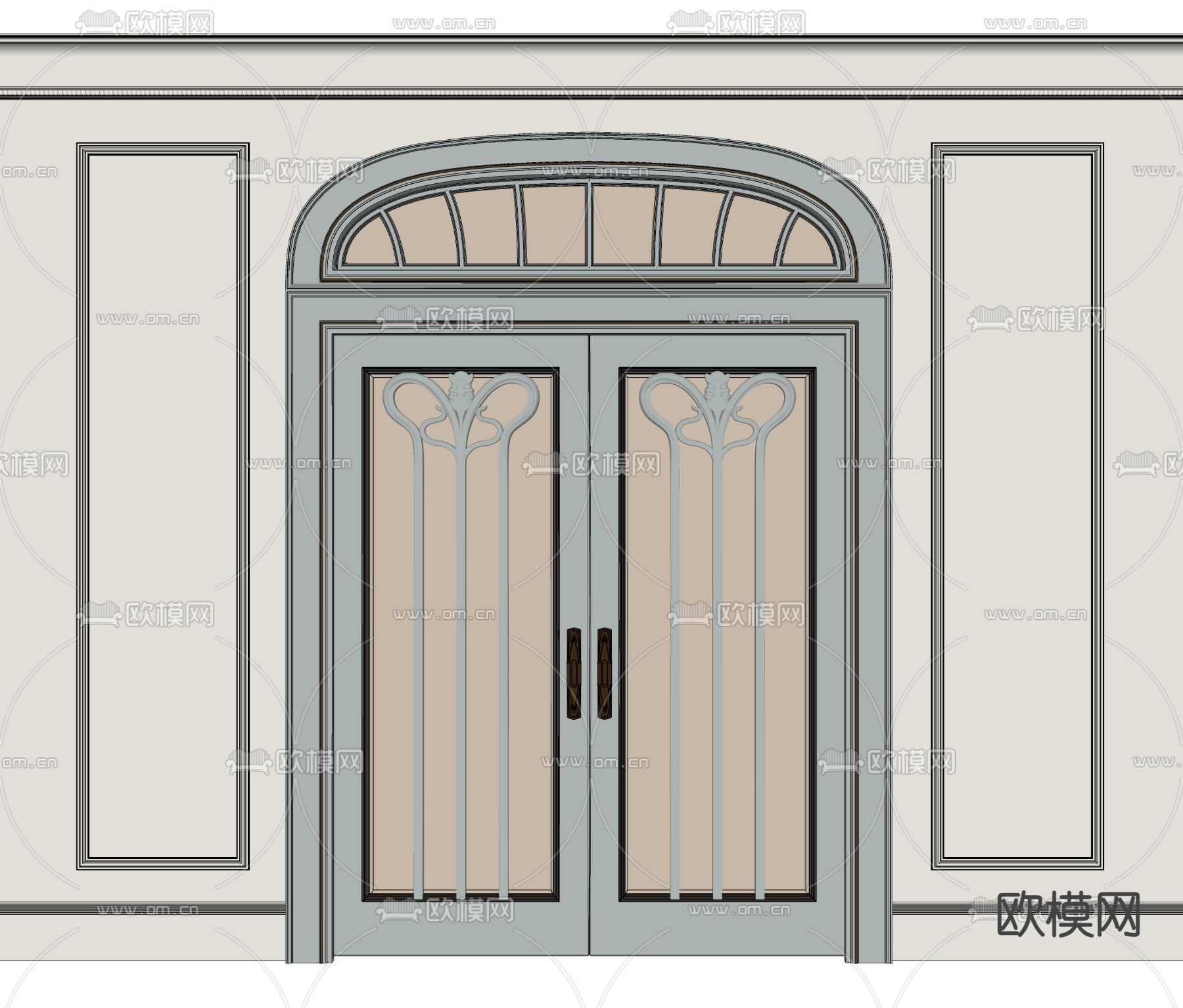奶油风双开门 拱形门su模型下载（渲染图2）