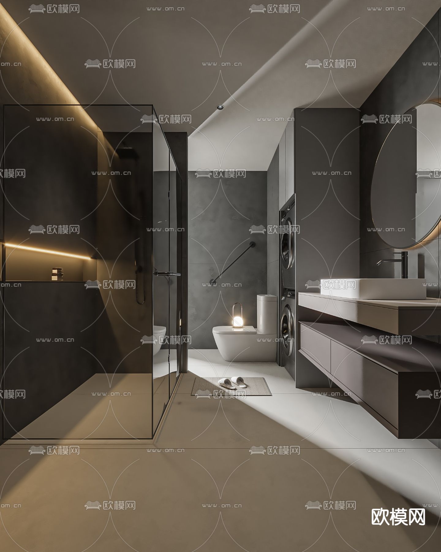 现代卫生间 浴室 洗手间su模型下载（渲染图1）