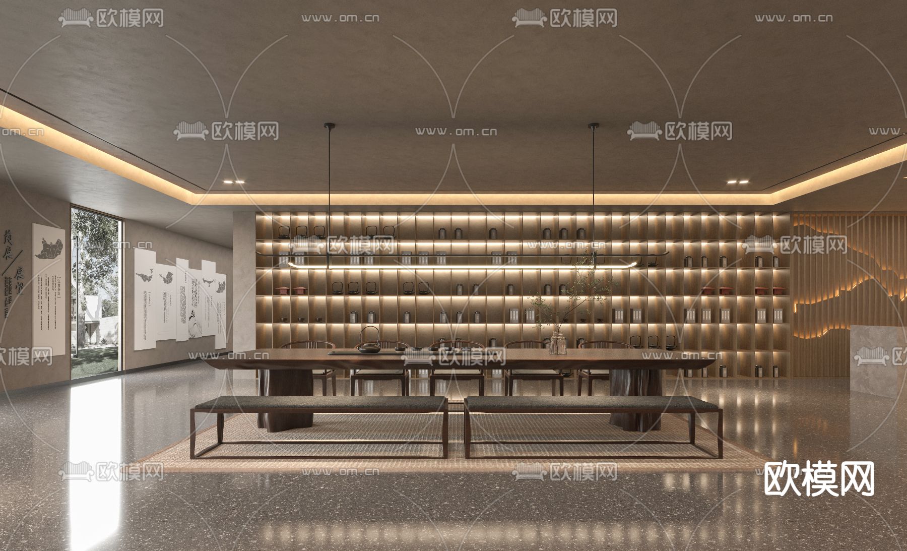 新中式茶叶店 茶馆su模型下载（渲染图2）