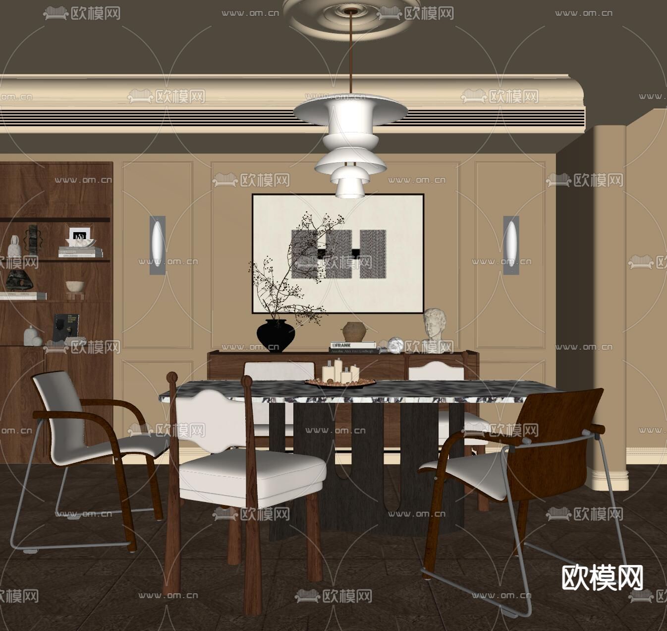 法式餐厅su模型下载（渲染图2）