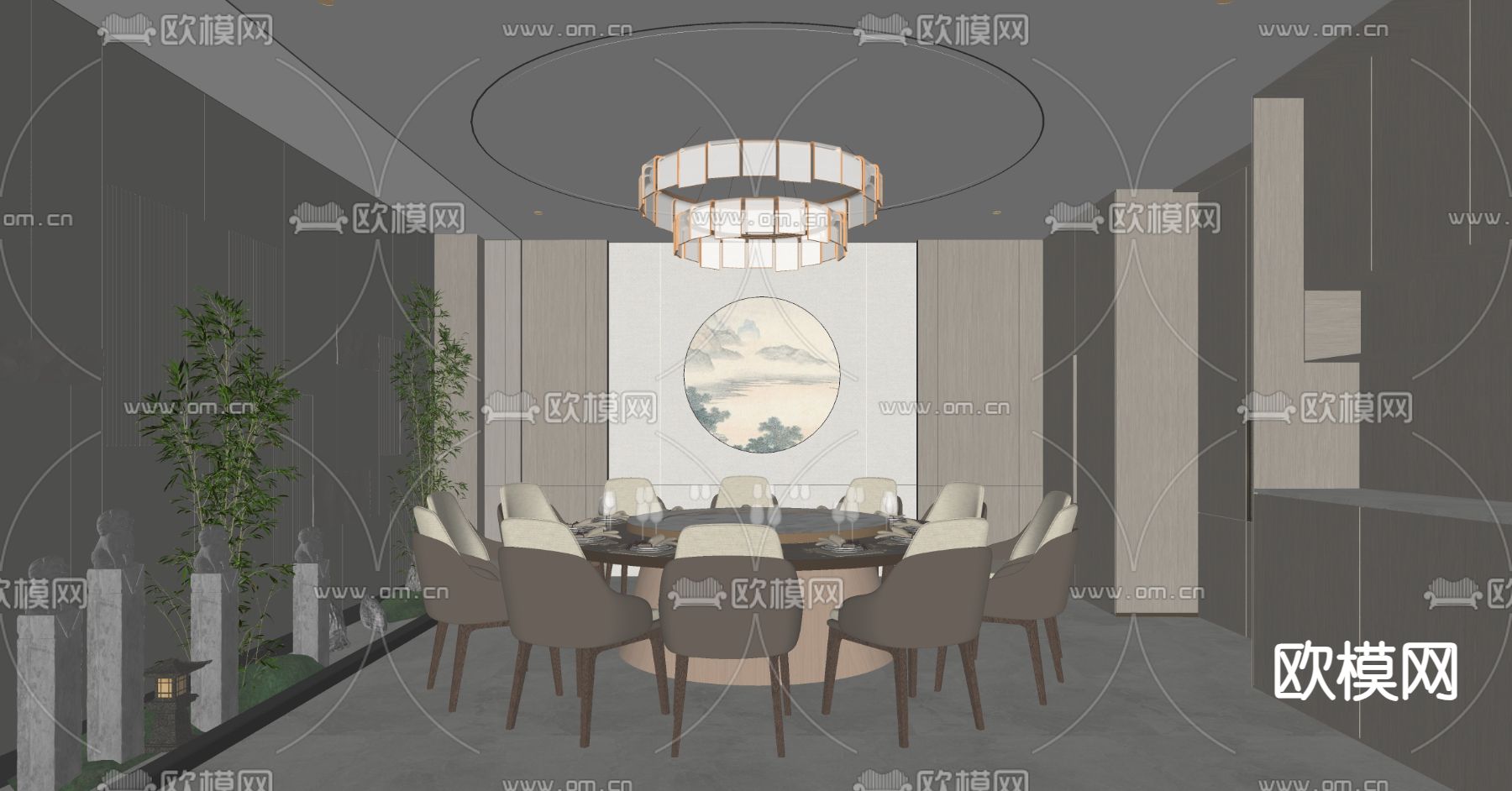 现代餐厅包厢su模型下载（渲染图2）