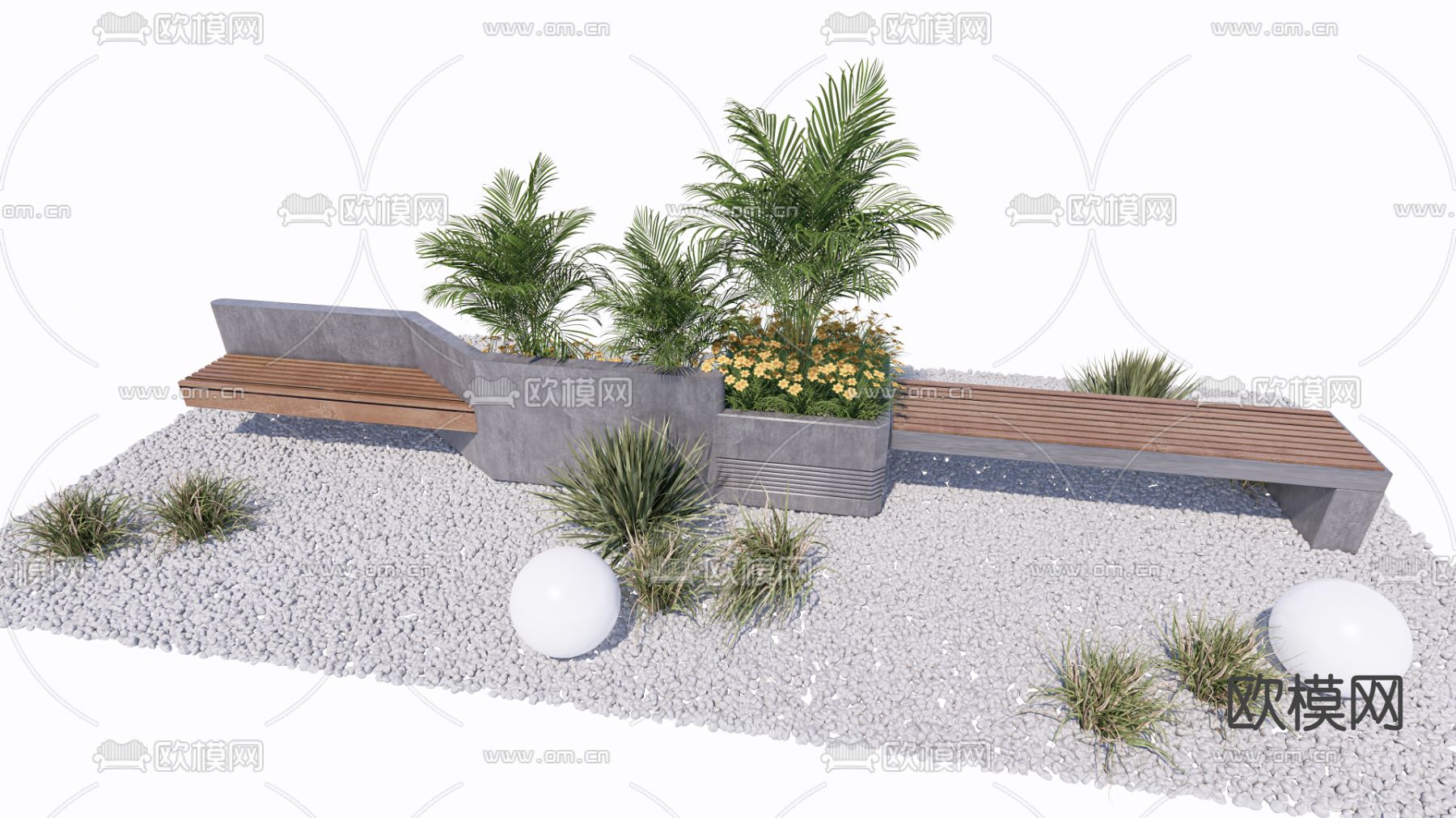 户外座椅 树池座椅su模型下载（渲染图1）