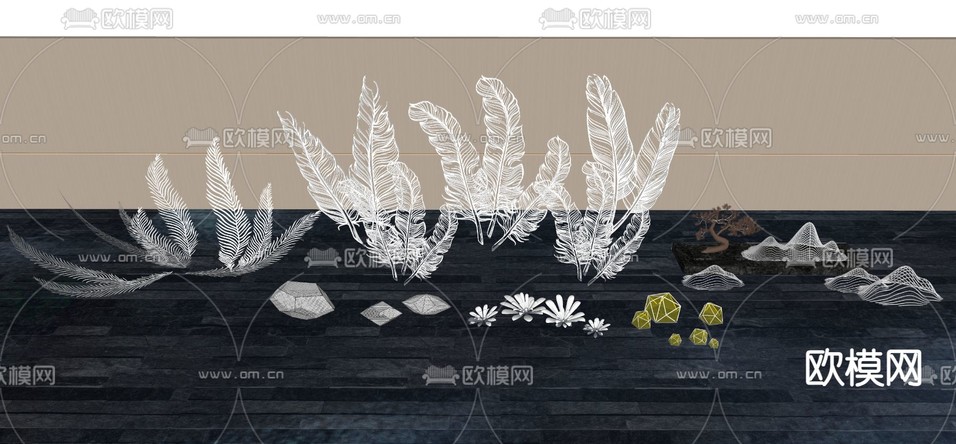 羽毛小品 瀑布跌水su模型下载(渲染图3)