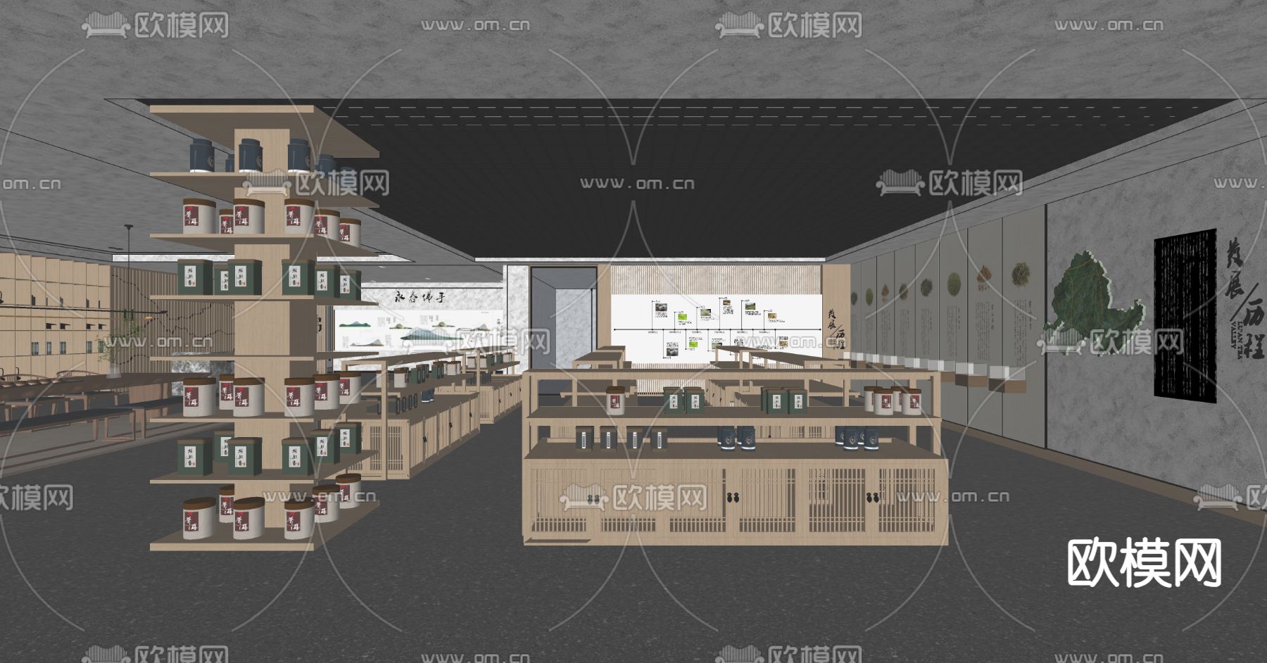 新中式茶叶店 茶馆su模型下载（渲染图3）