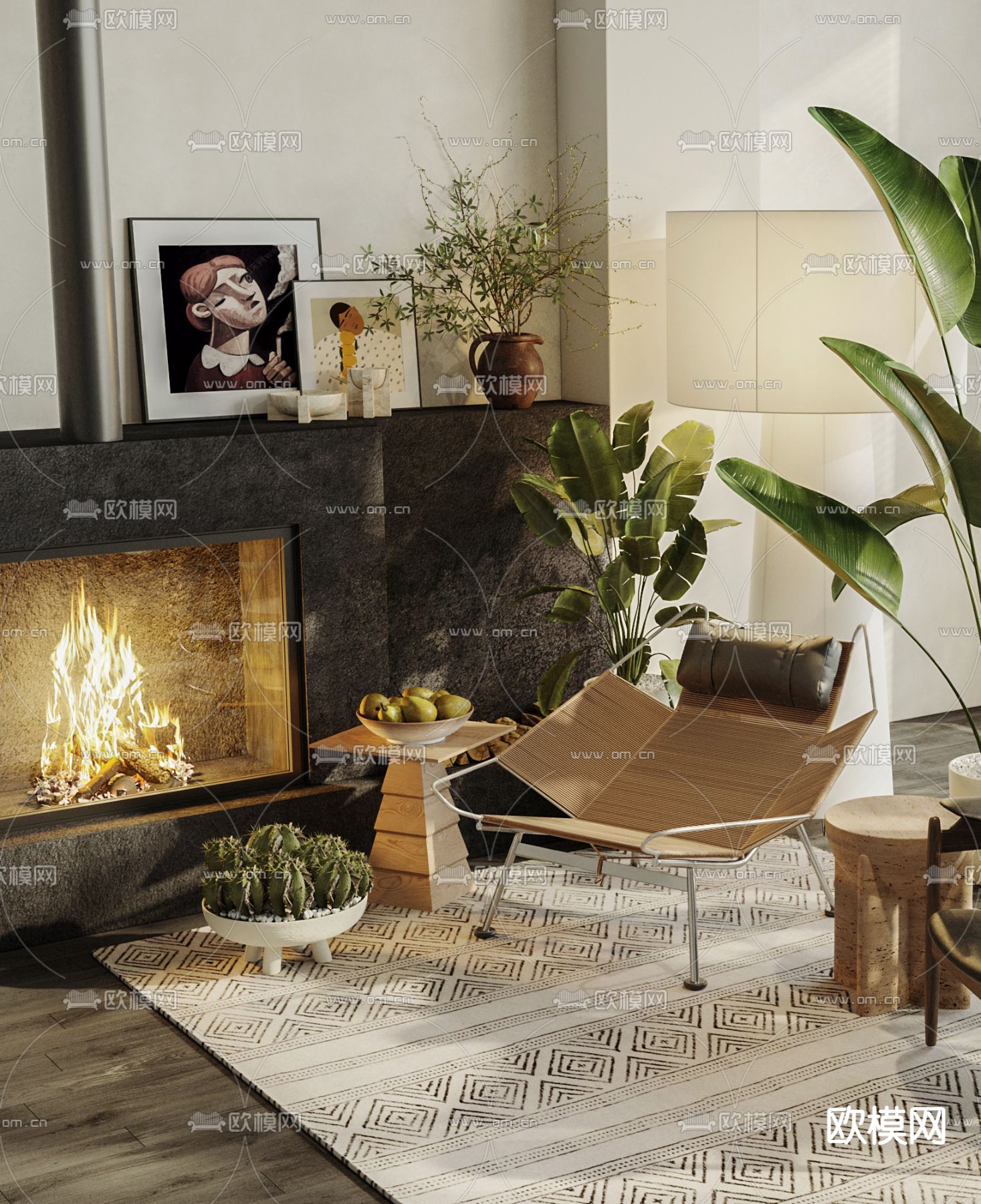 中古风躺椅 休闲椅su模型下载（渲染图2）