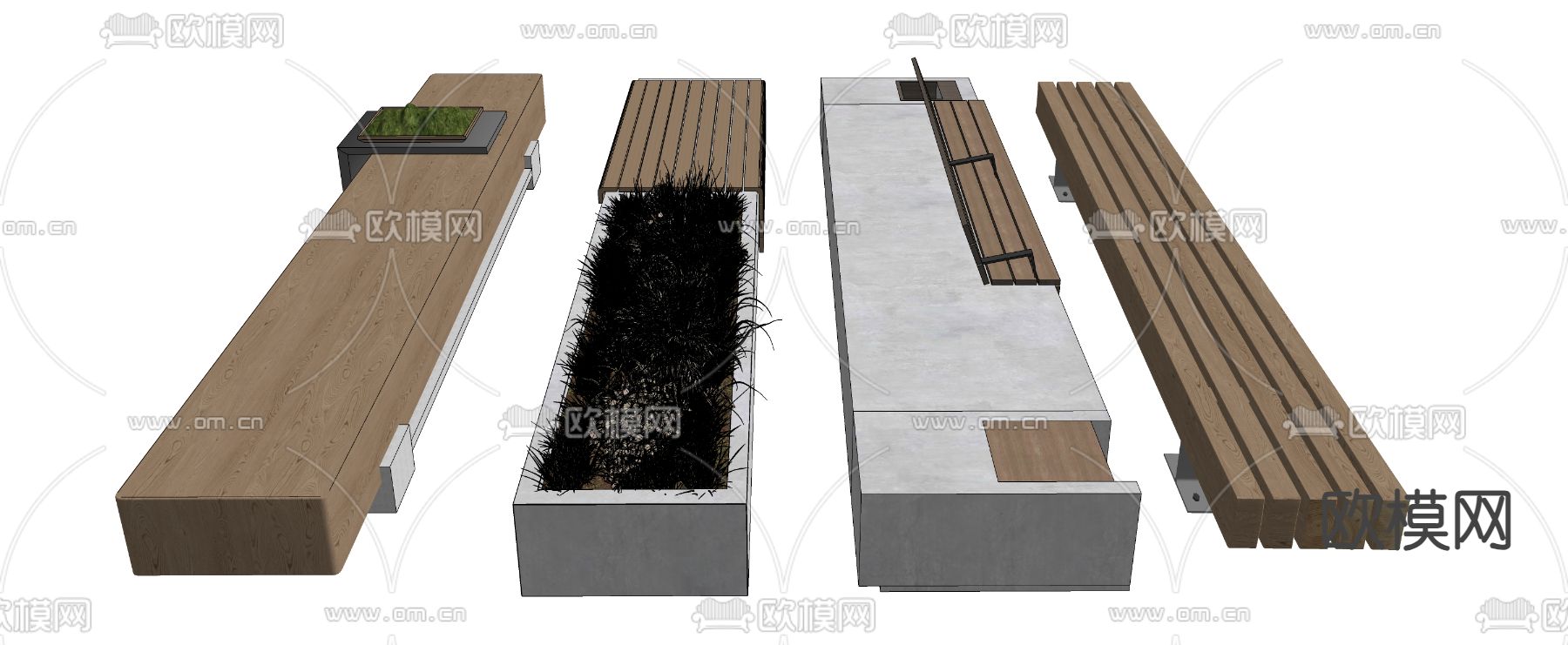 户外座椅 树池座椅su模型下载（渲染图2）
