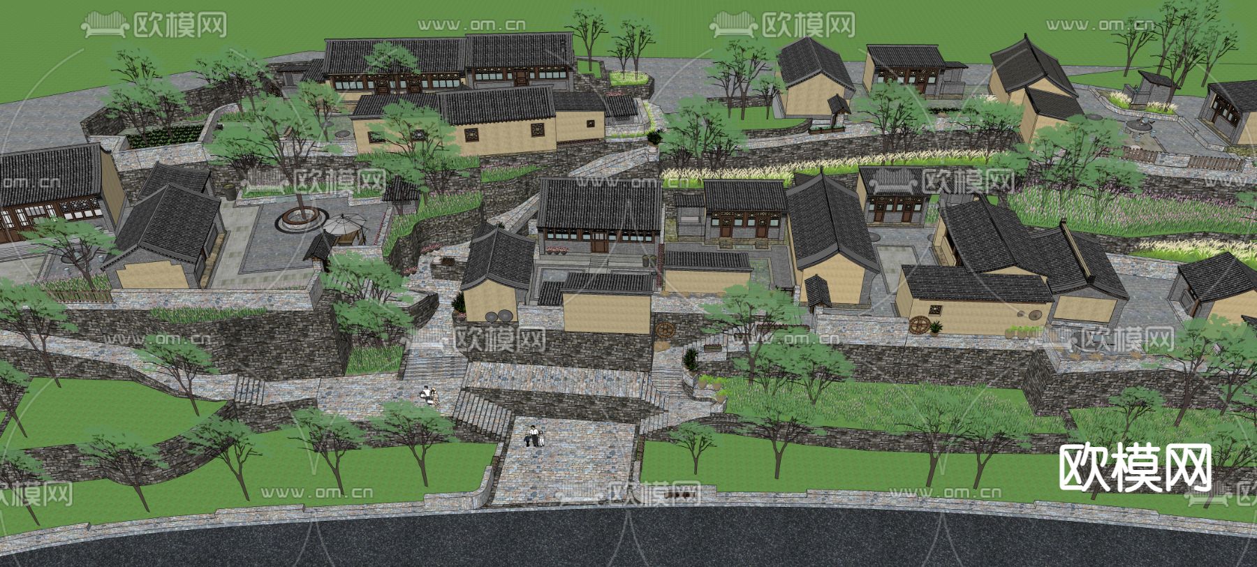 美丽乡村景观 文化广场su模型下载（渲染图2）