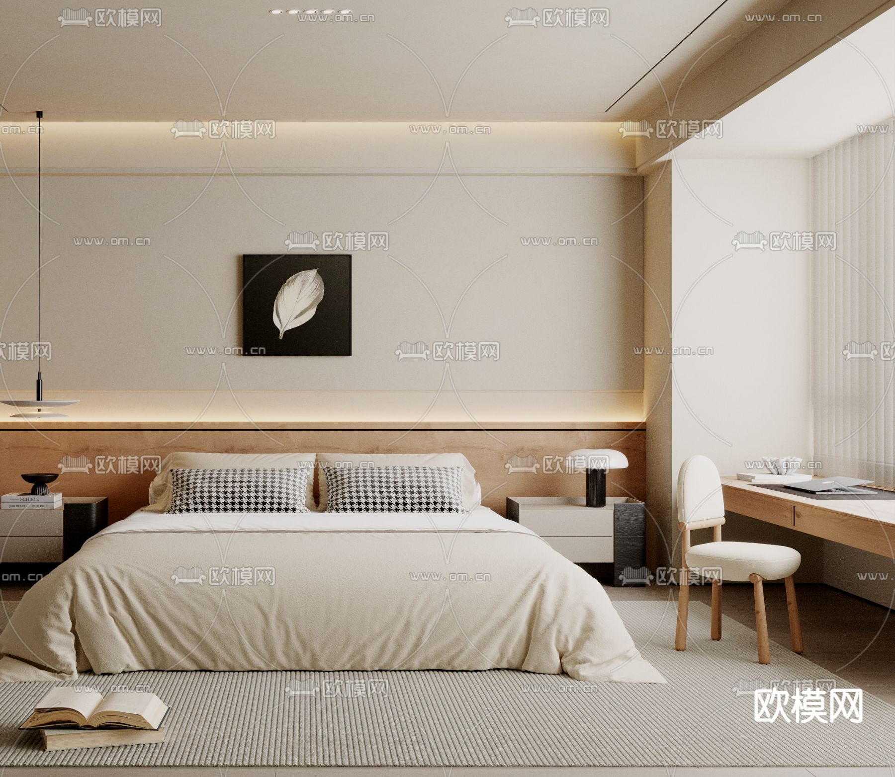 侘寂风卧室 主人房su模型下载（渲染图3）