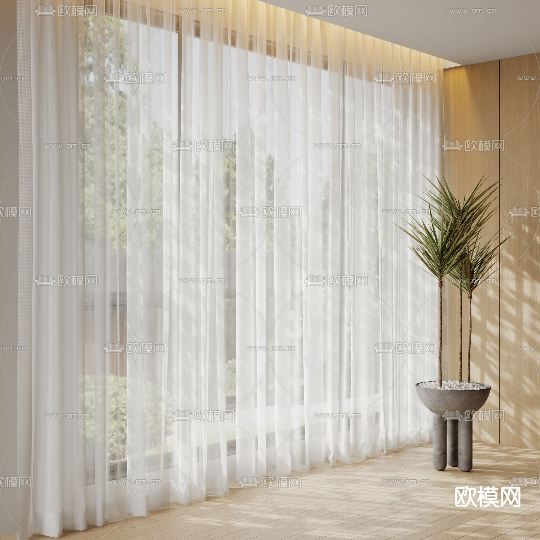 窗帘 窗纱 透光纱su模型下载（渲染图1）