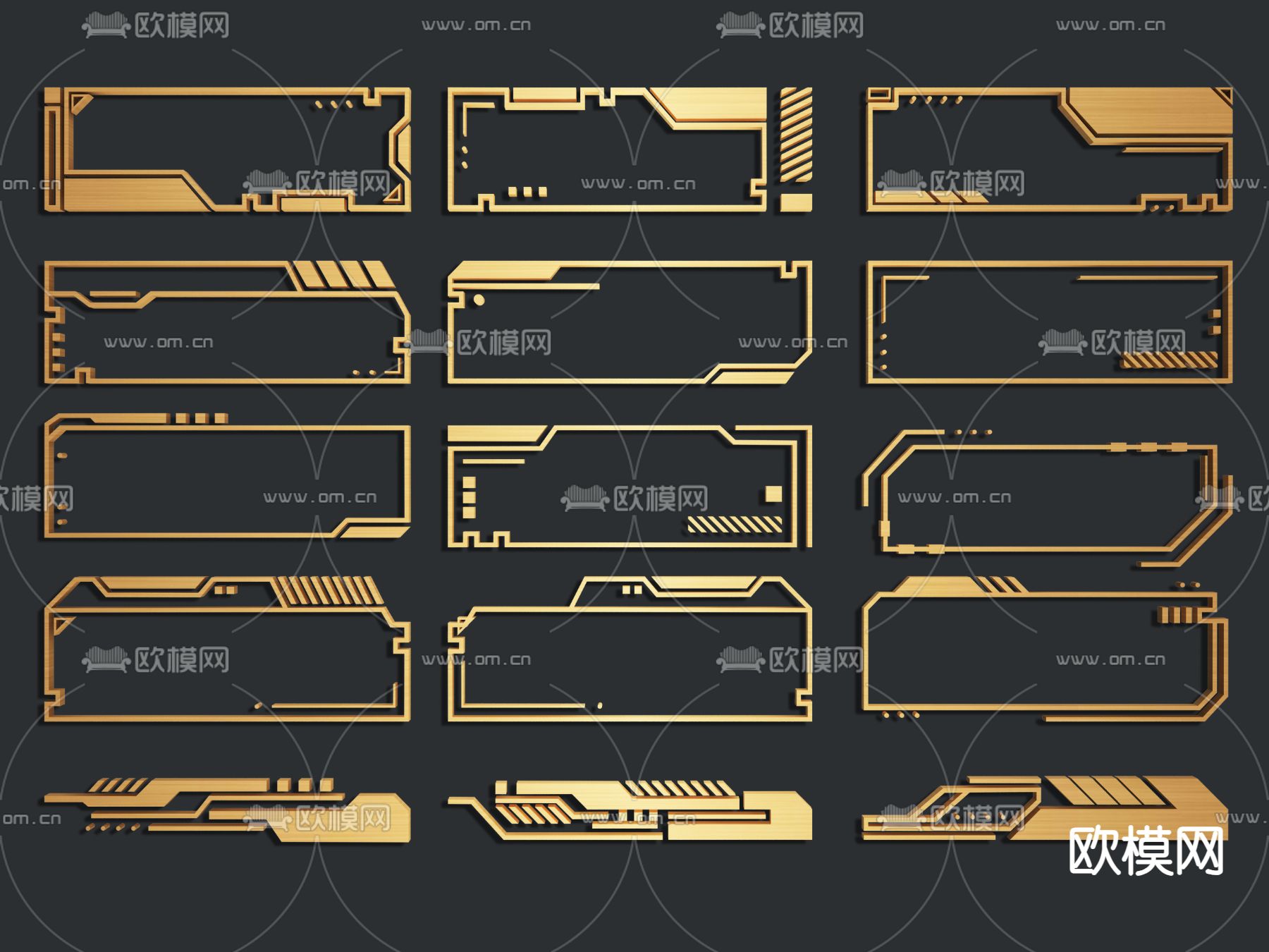 科技元素墙饰 科技边框su模型下载（渲染图1）