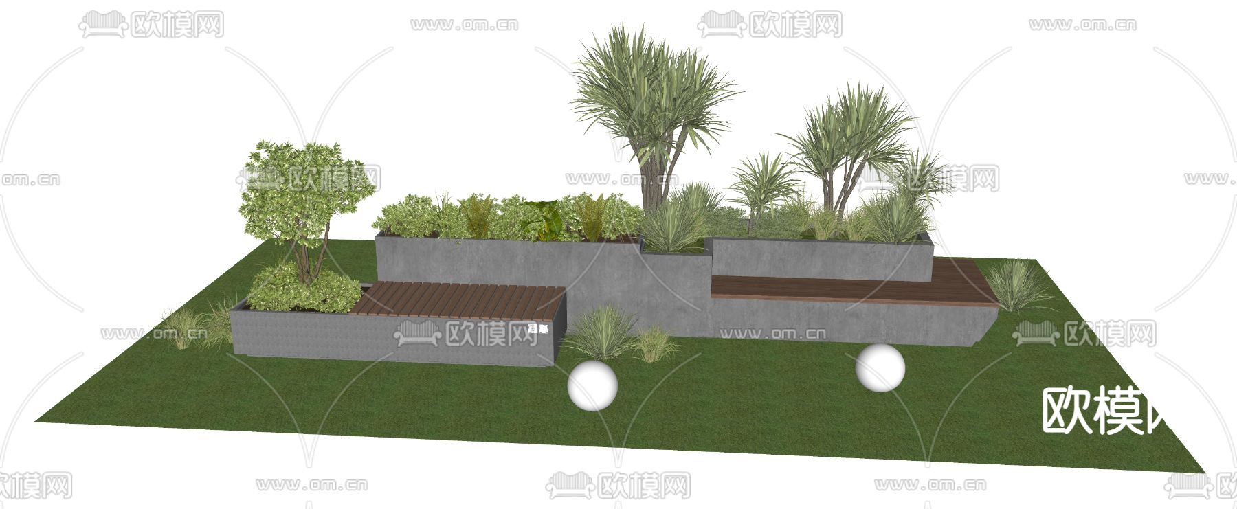 户外座椅 树池座椅su模型下载（渲染图1）