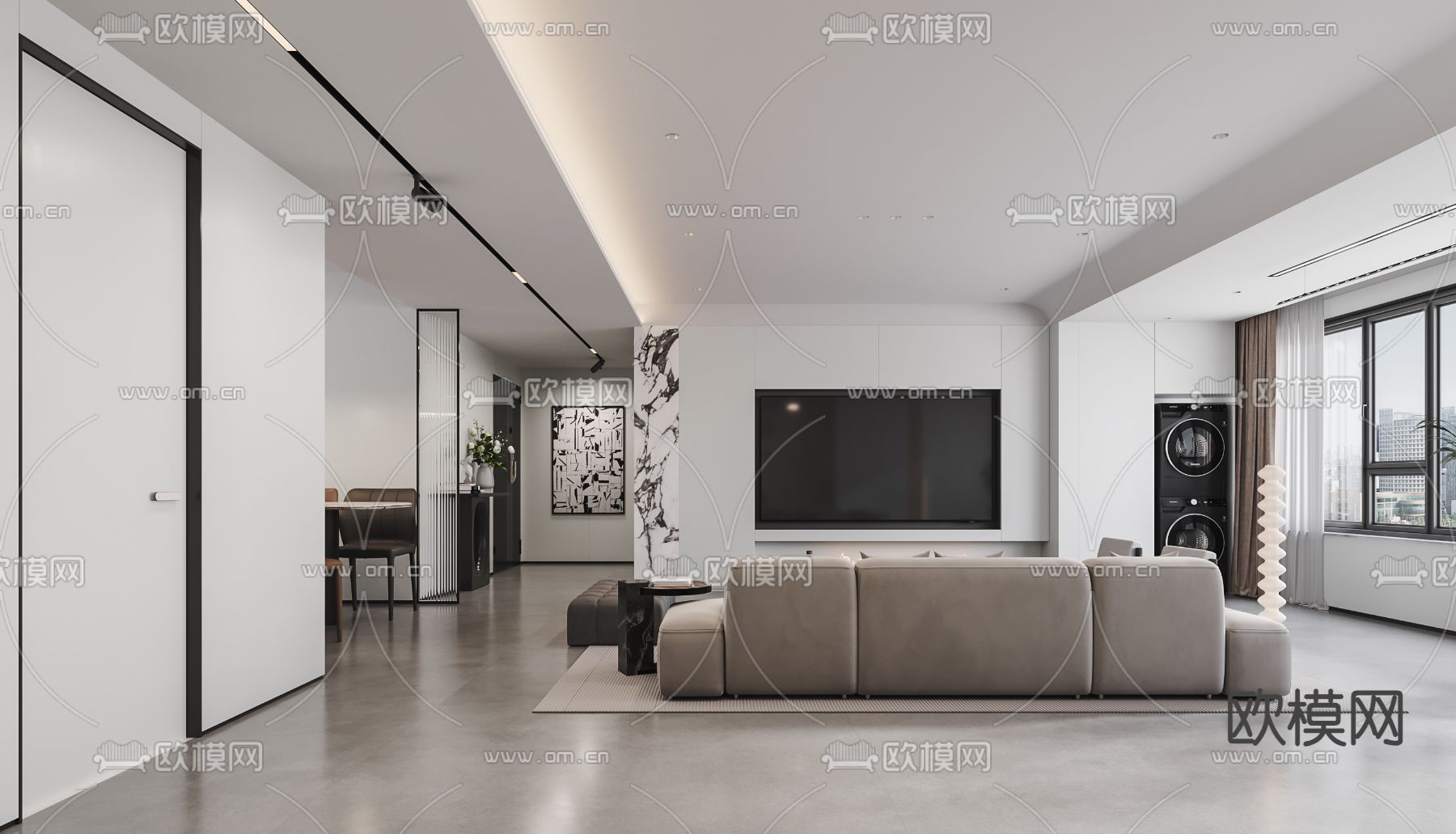 现代客厅 餐厅3d模型下载（渲染图4）