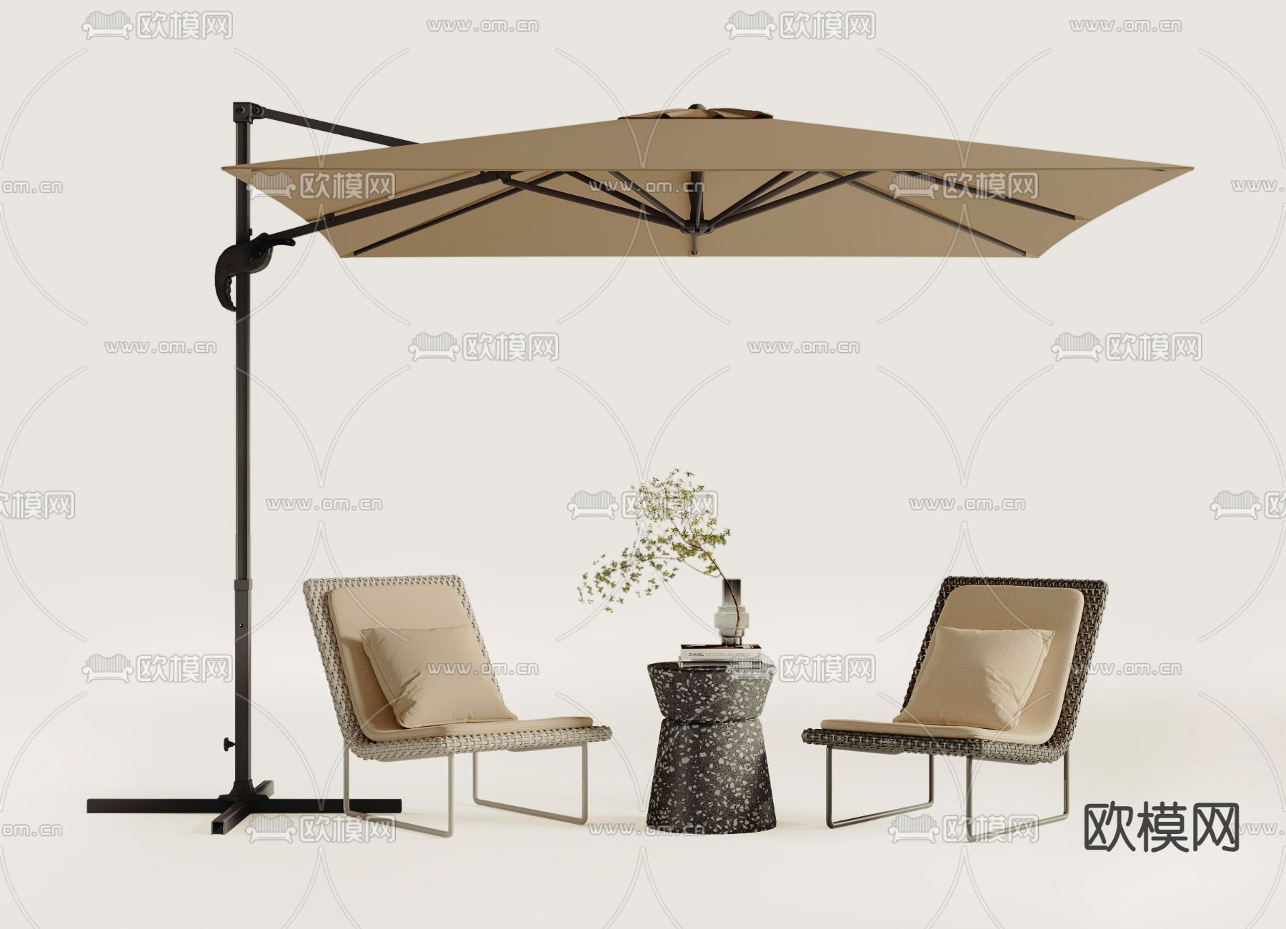户外椅 遮阳伞su模型下载（渲染图1）