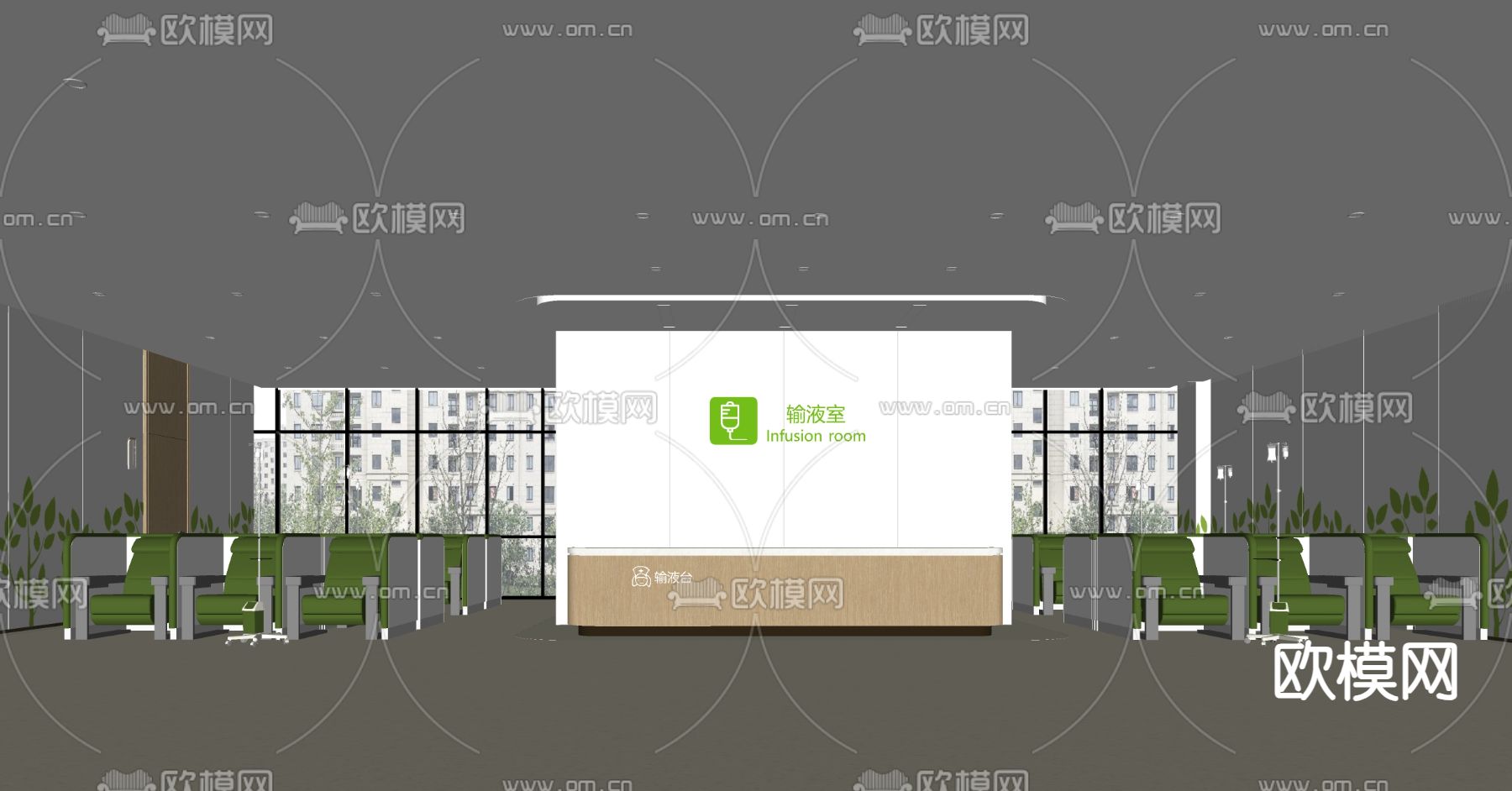 医院输液大厅su模型下载（渲染图2）