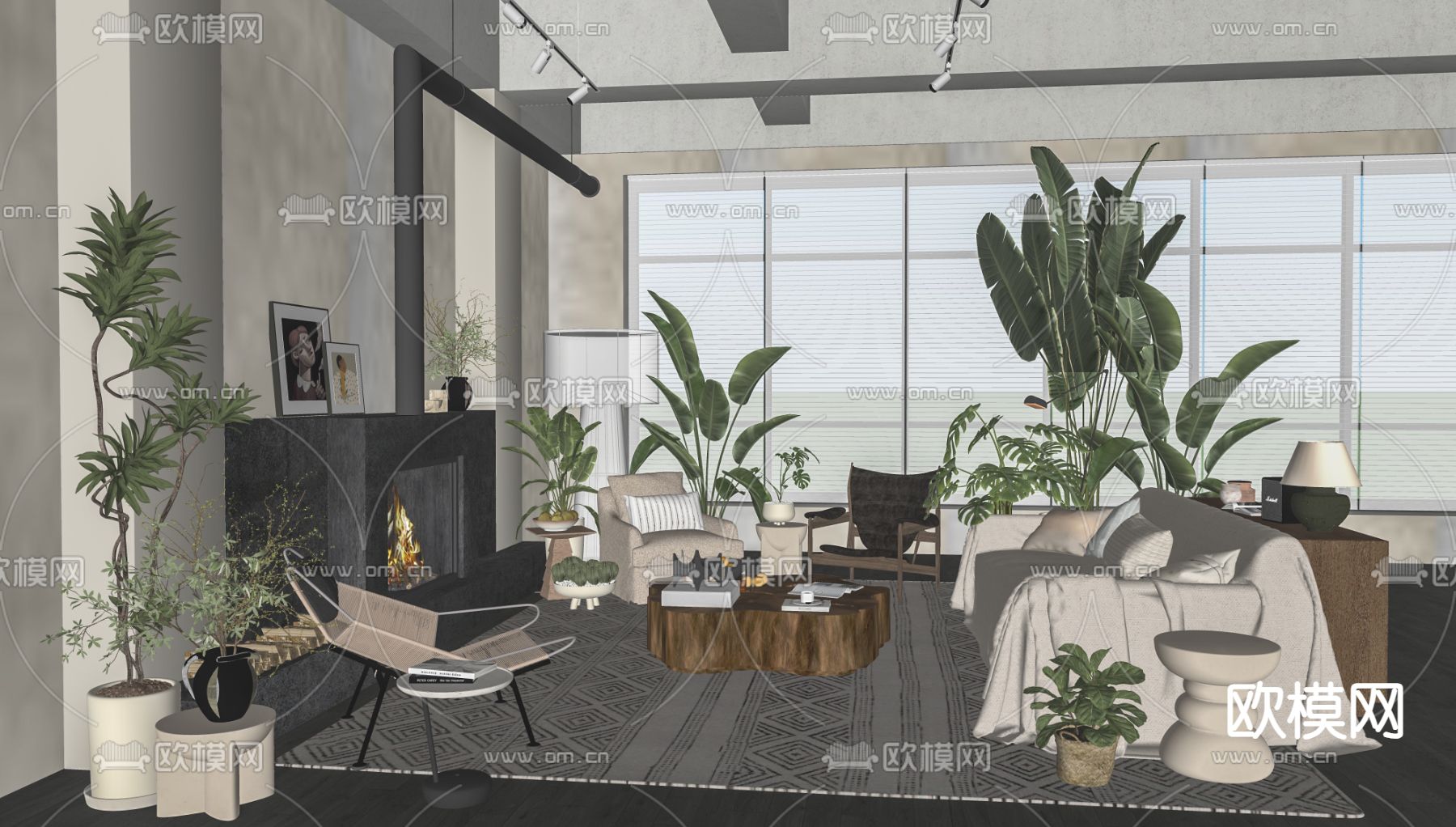 中古风客厅su模型下载（渲染图2）