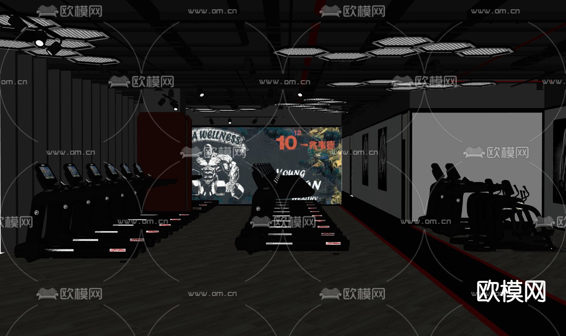 暗黑风健身房su模型下载（渲染图2）