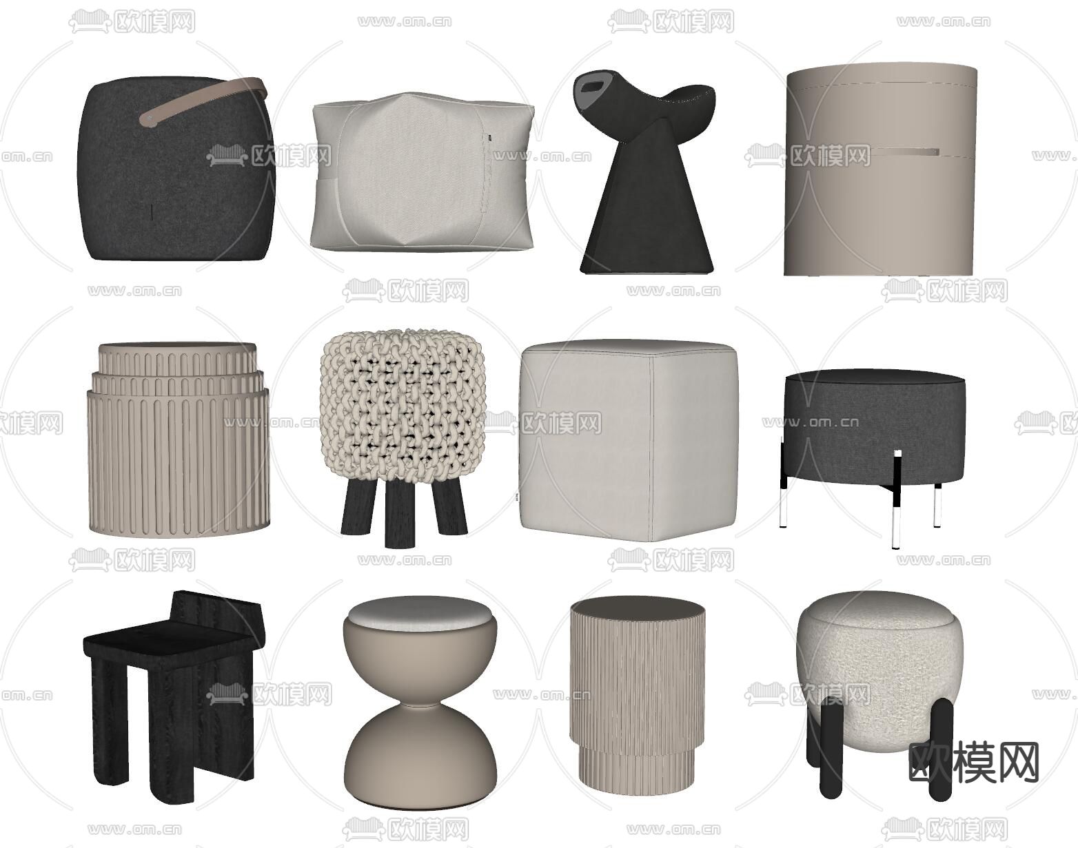 现代矮凳su模型下载（渲染图2）