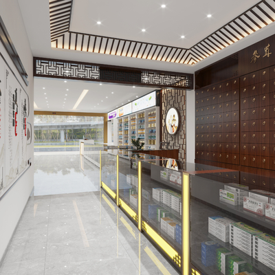  中式医药馆 药房su模型 