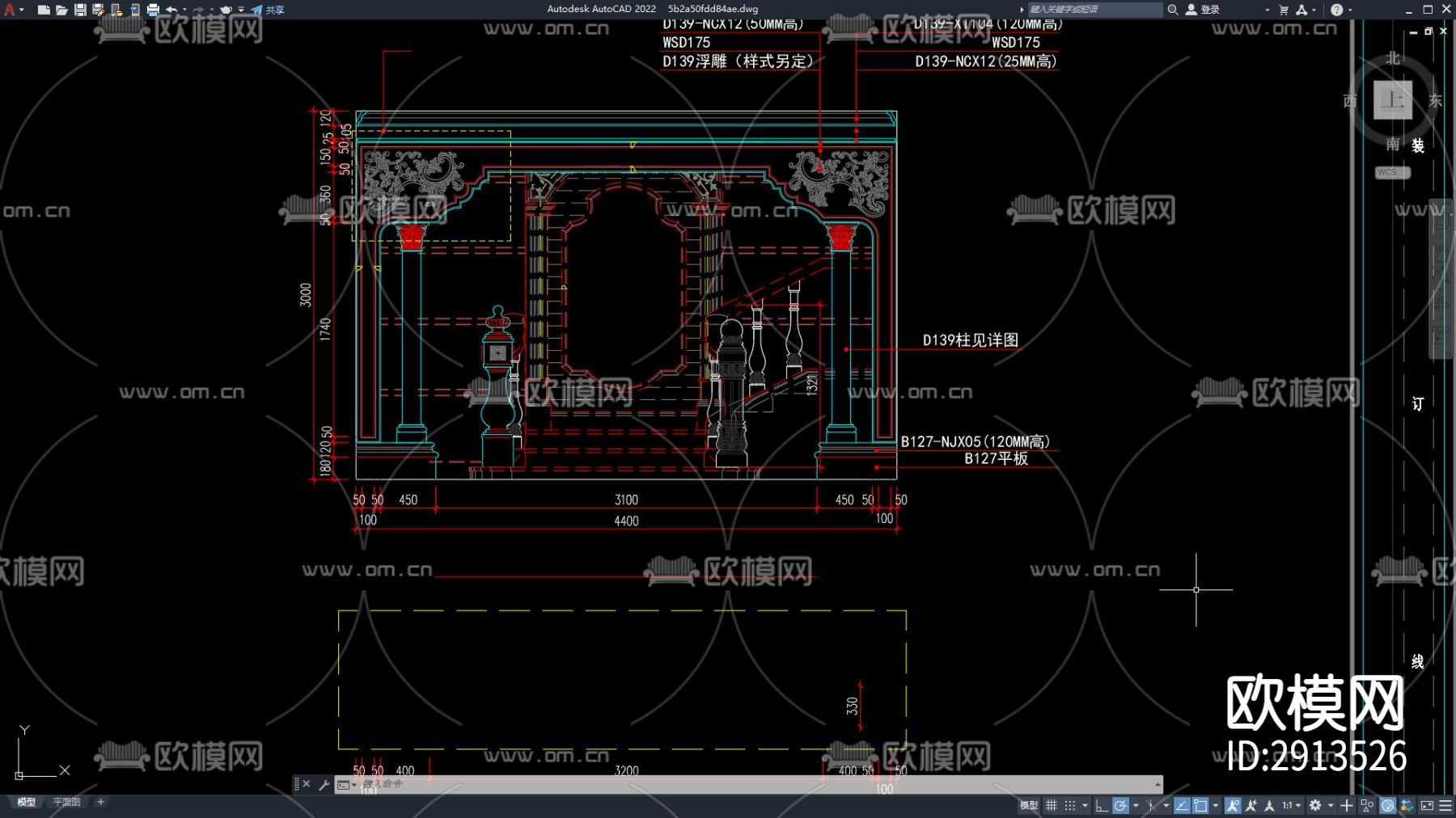 建材馆 欧式背景墙 欧式电视墙cad施工图下载（渲染图1）