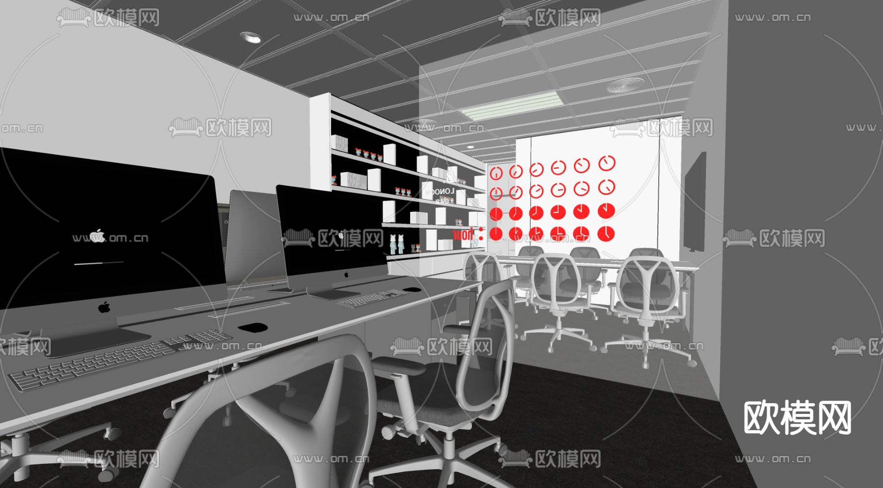 公共办公区 办公室su模型下载（渲染图3）