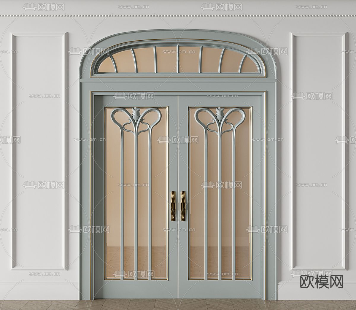 奶油风双开门 拱形门su模型下载（渲染图1）