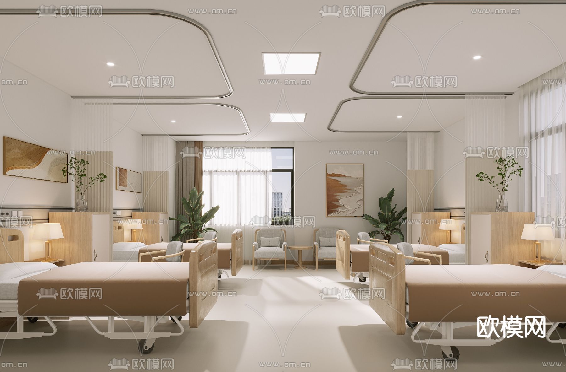 现代养老院 病房su模型下载（渲染图1）