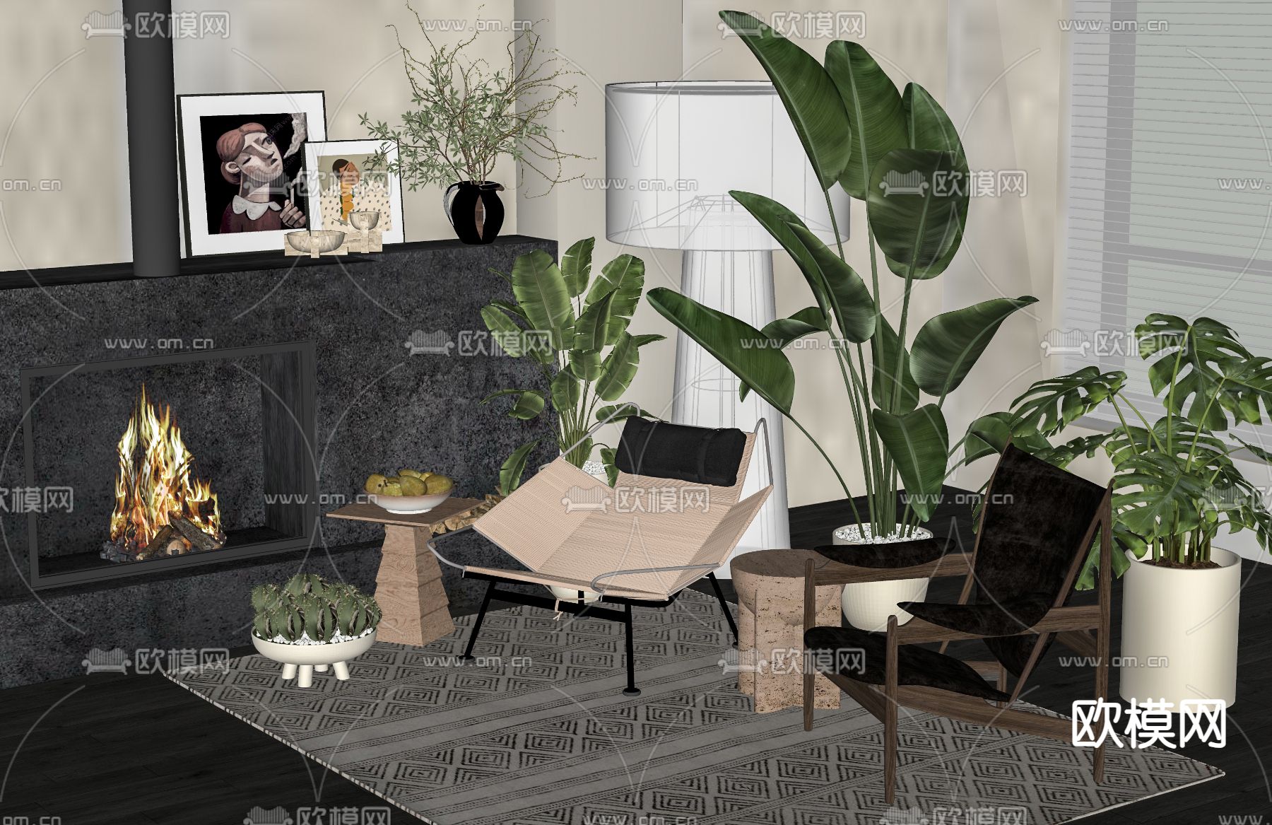 中古风躺椅 休闲椅su模型下载（渲染图1）