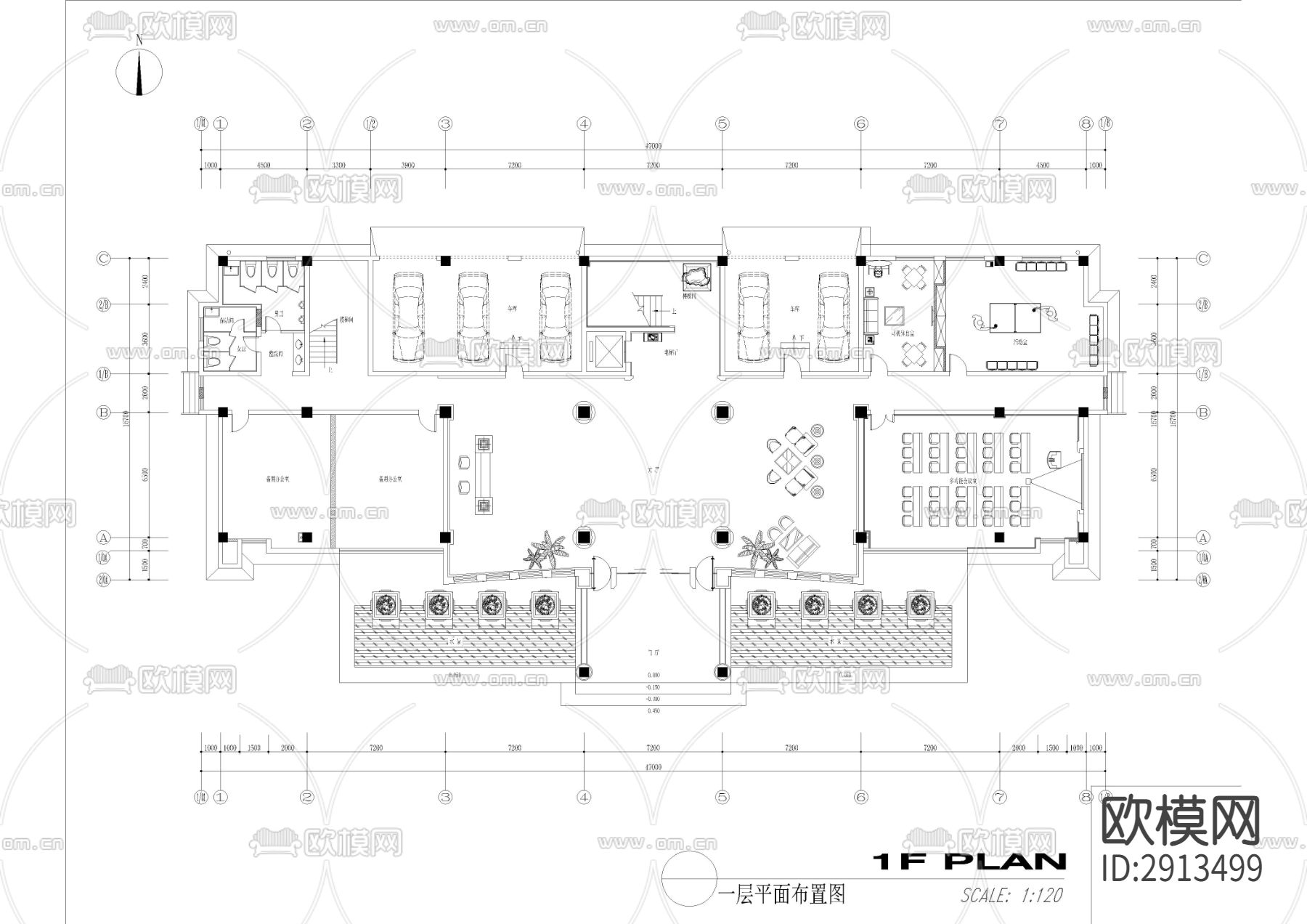 中式苏州办公楼cad施工图下载（渲染图1）
