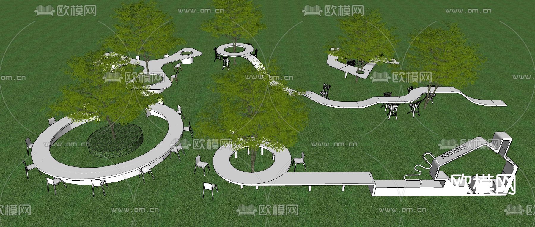 户外座椅 树池座椅su模型下载（渲染图1）