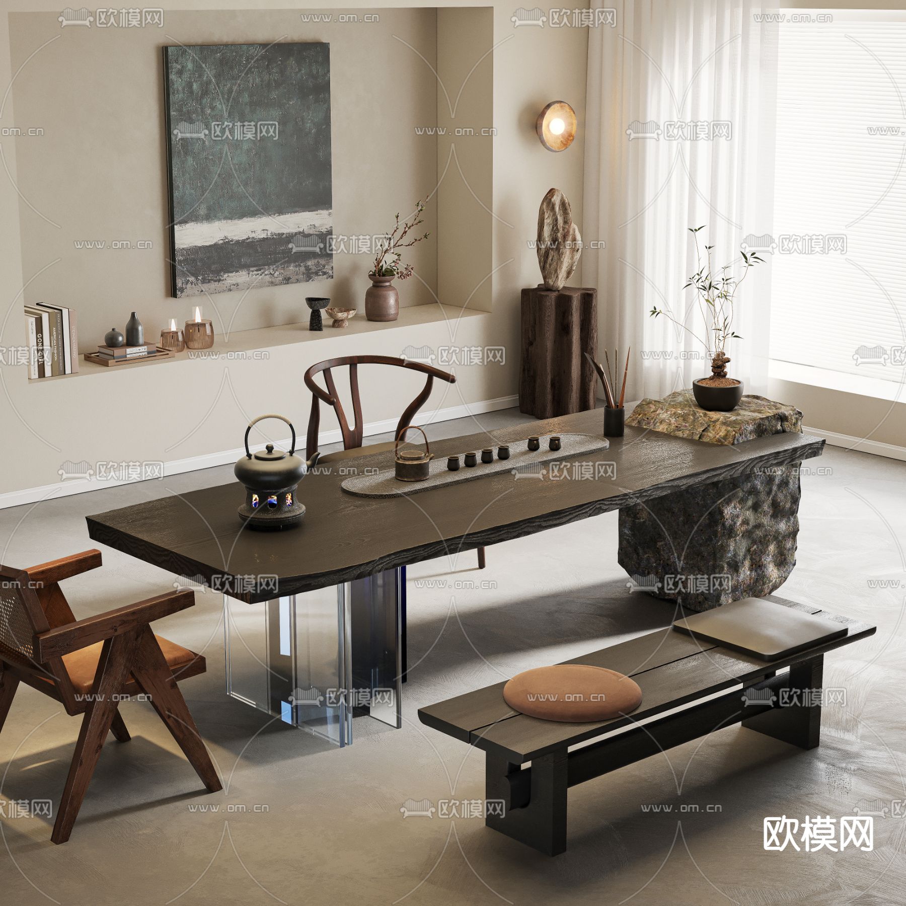 侘寂风茶桌 茶台3d模型下载