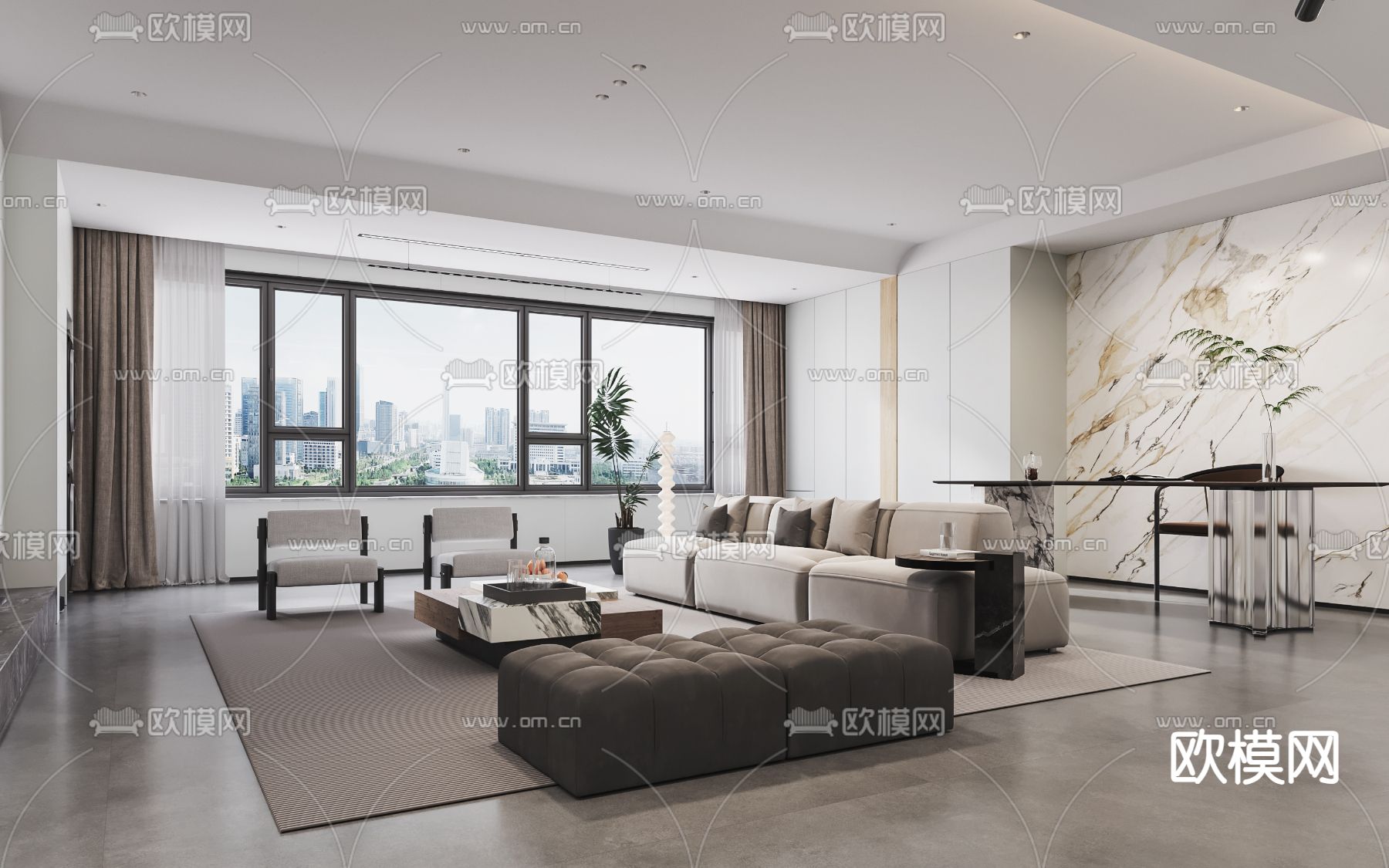 现代客厅 餐厅3d模型下载（渲染图3）