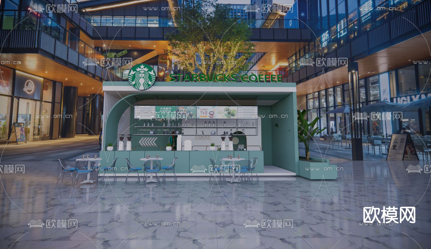 户外咖啡厅su模型下载（渲染图1）