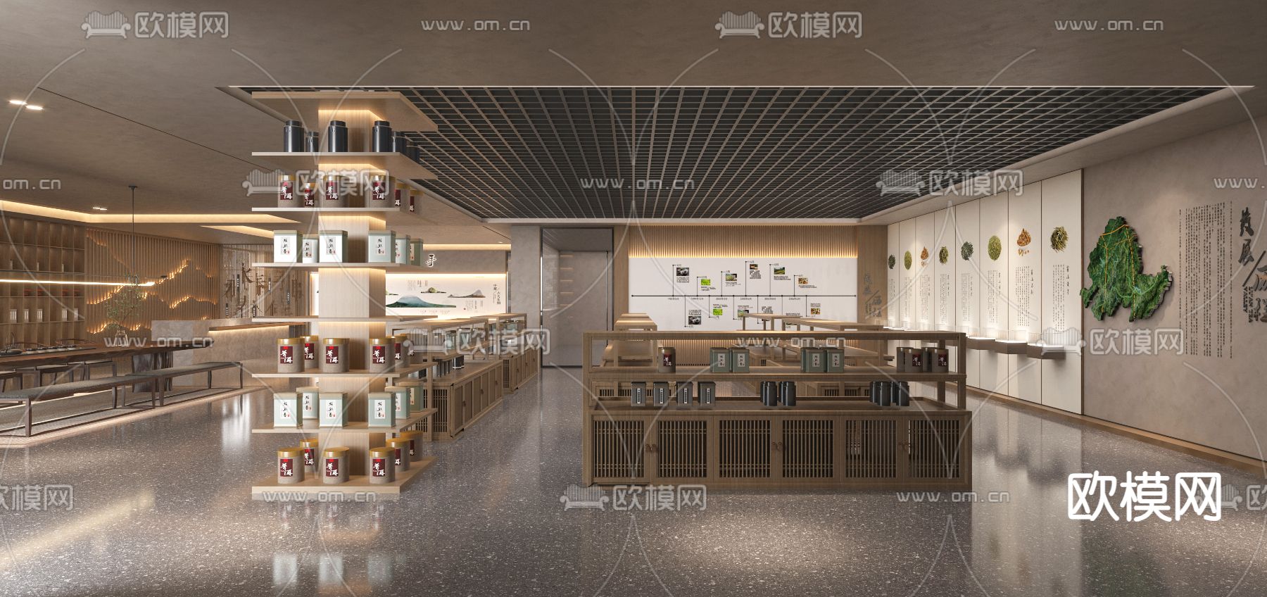 新中式茶叶店 茶馆su模型下载（渲染图1）