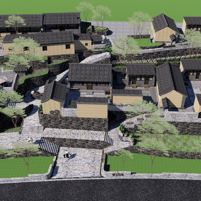  美丽乡村景观 文化广场su模型 