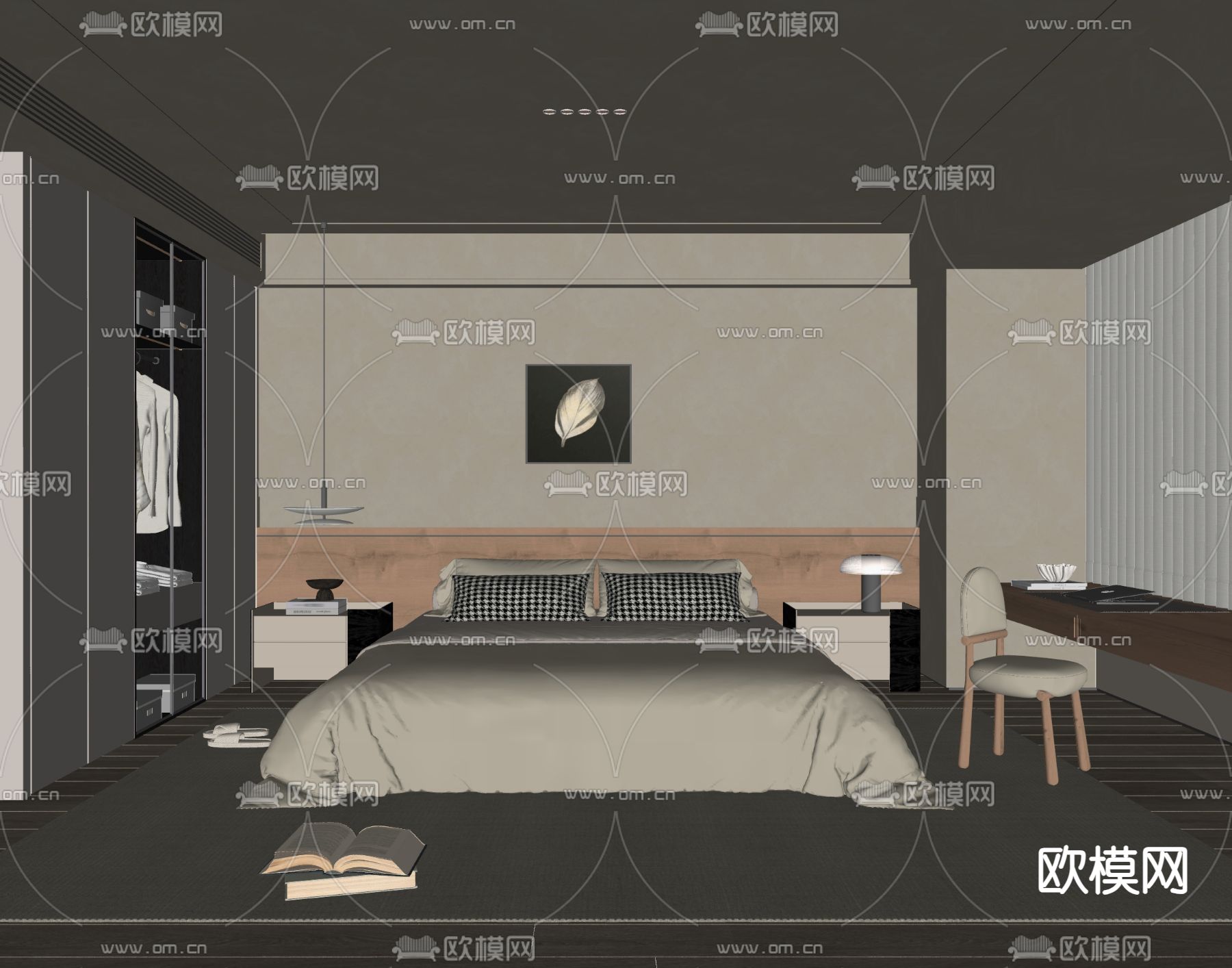 侘寂风卧室 主人房su模型下载（渲染图4）