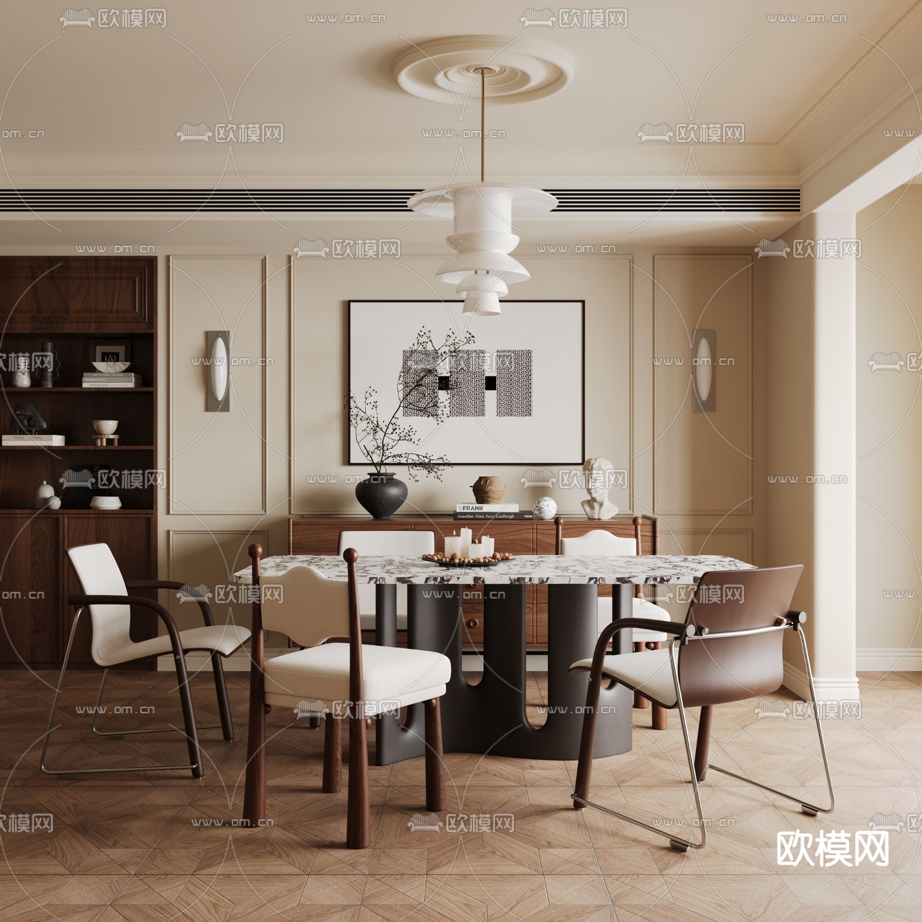 法式餐厅su模型下载（渲染图1）