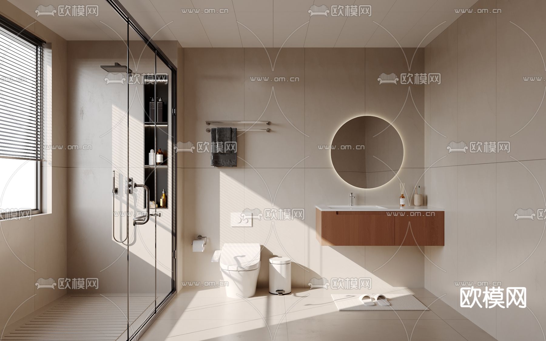 奶油风卫生间 浴室 洗手间3d模型下载