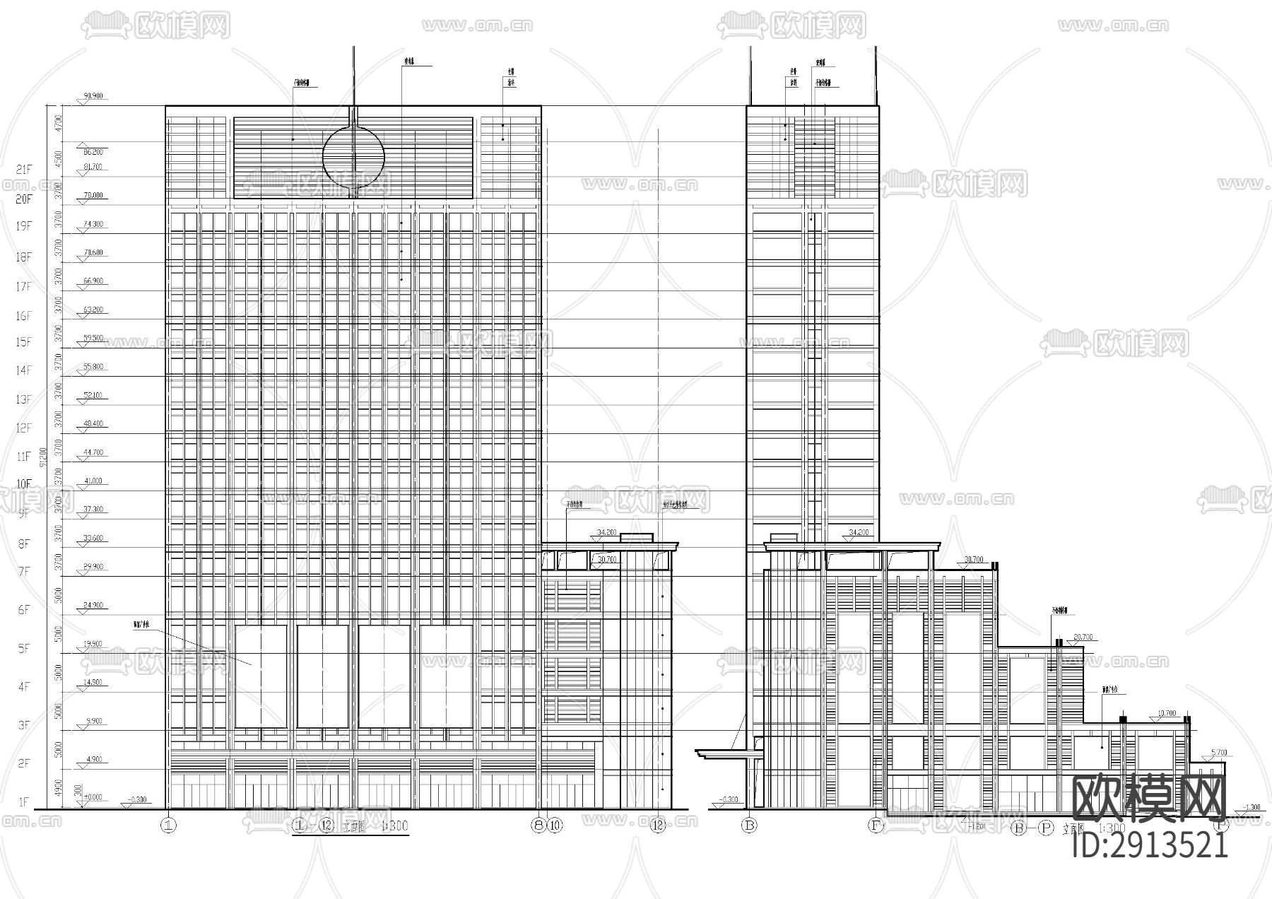 综合商业办公楼建筑cad施工图下载（渲染图5）