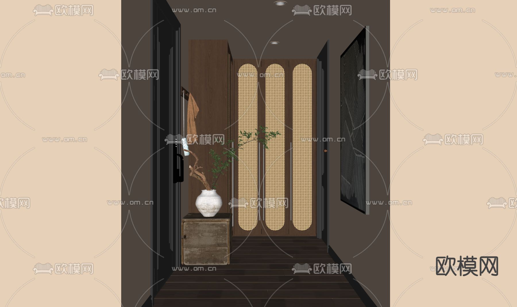侘寂玄关门厅 过道su模型下载（渲染图2）