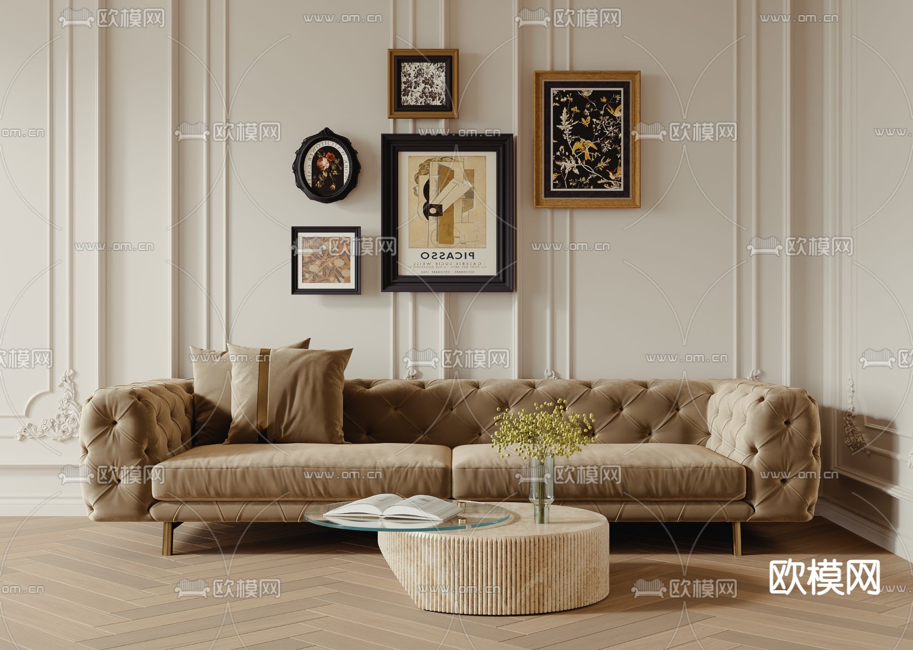 简欧双人沙发su模型下载（渲染图1）