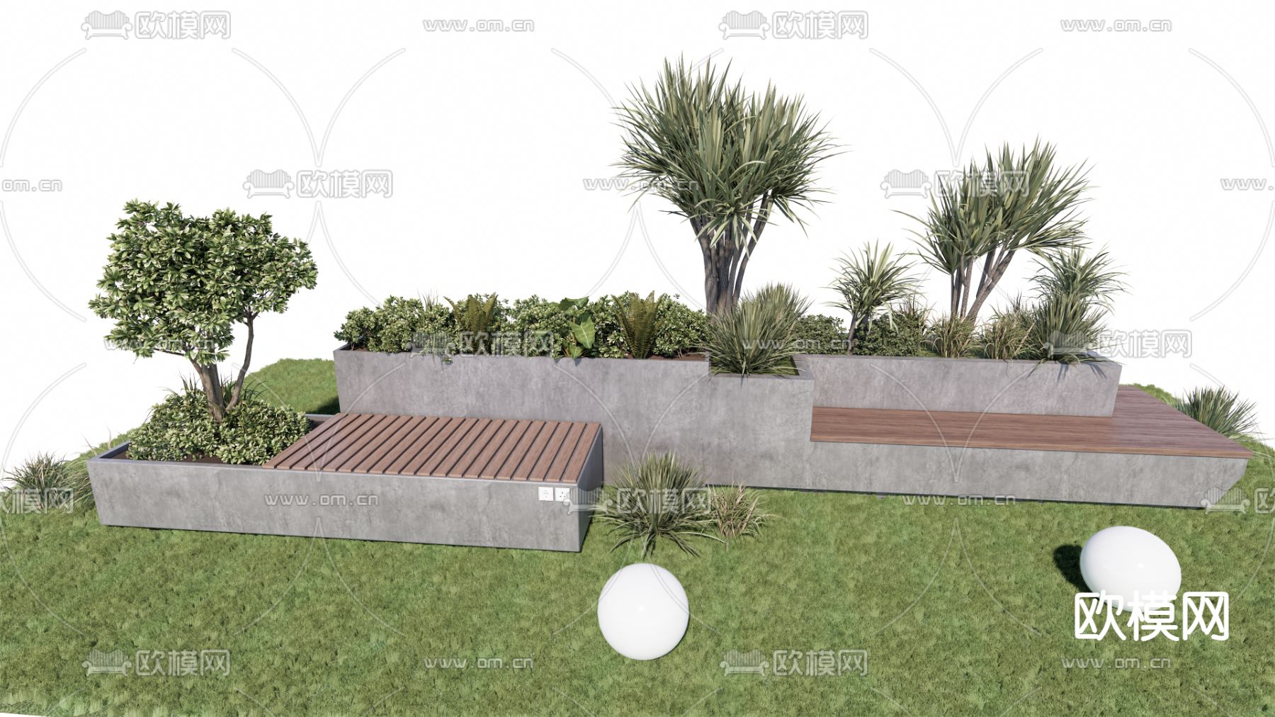 户外座椅 树池座椅su模型下载（渲染图2）