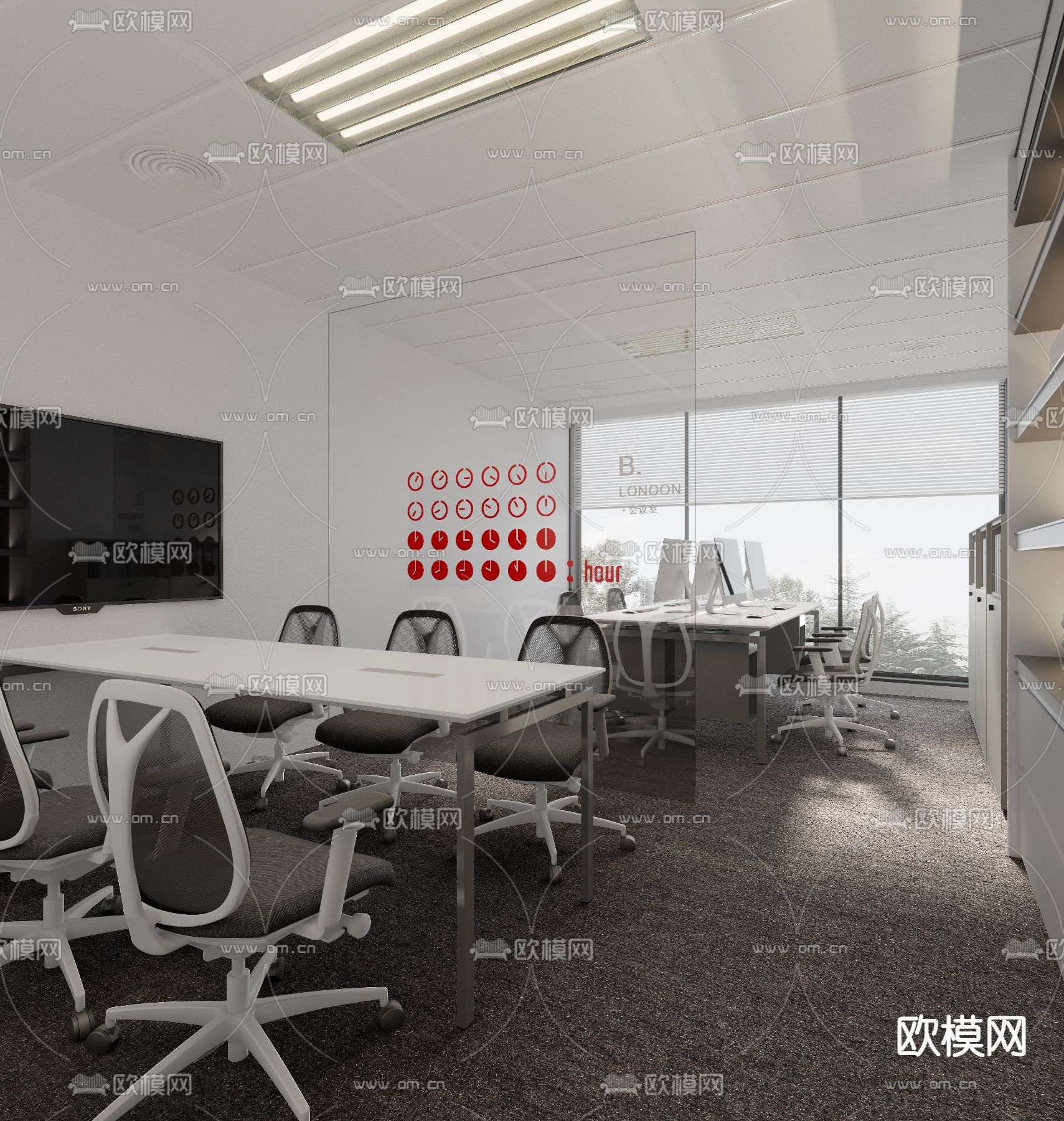 公共办公区 办公室su模型下载（渲染图1）