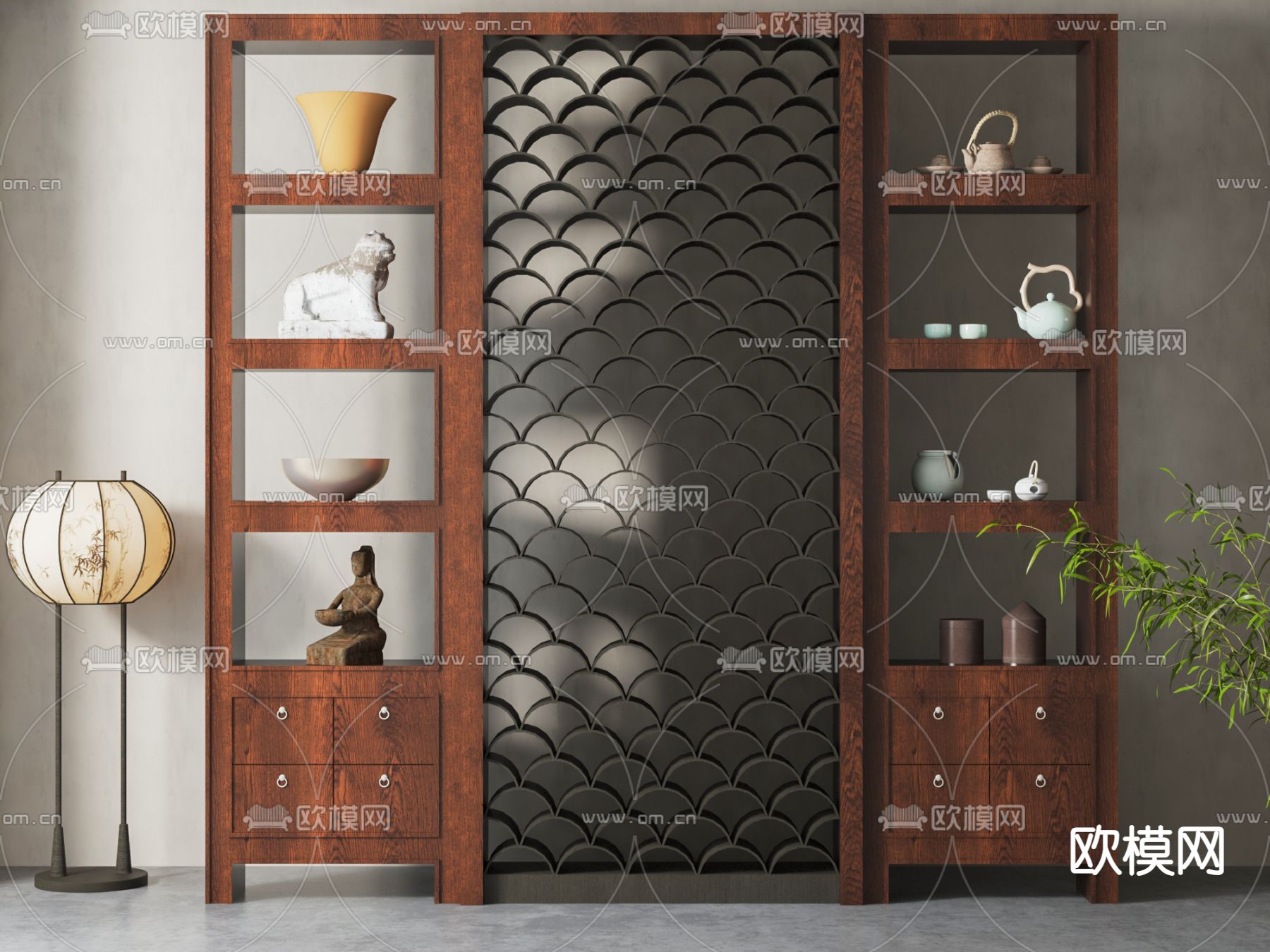 新中式置物架 陈列架 隔断3d模型下载