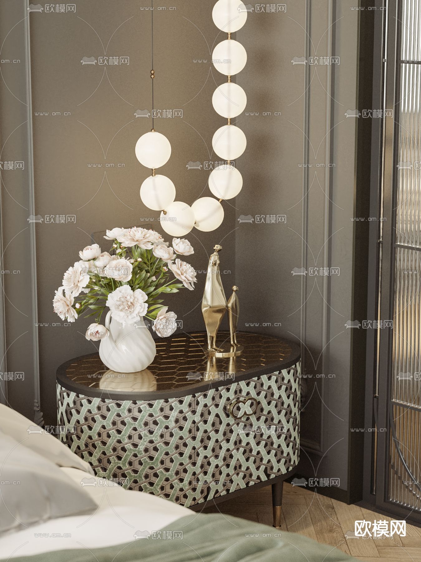 法式床头柜su模型下载（渲染图1）