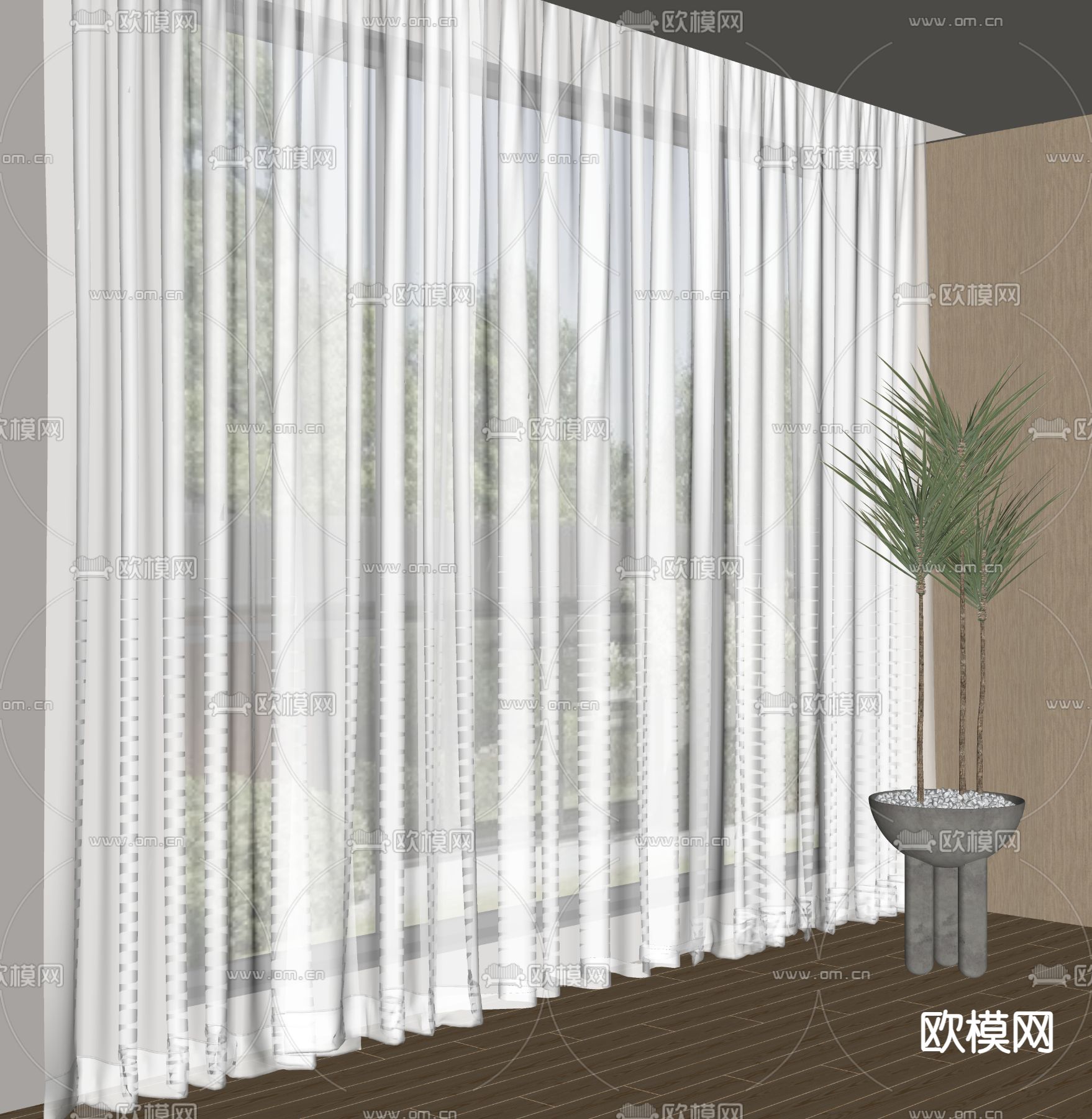 窗帘 窗纱 透光纱su模型下载（渲染图2）