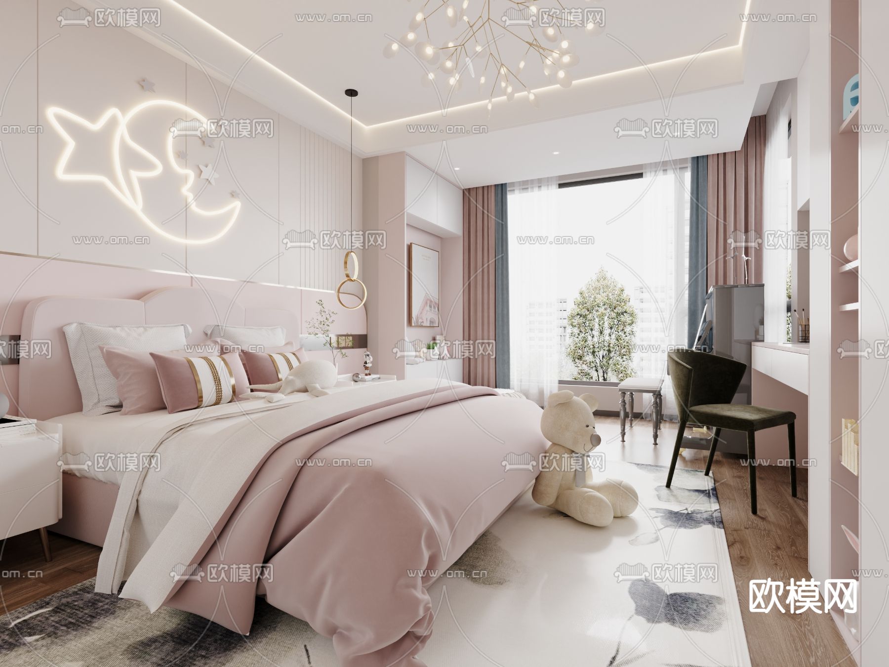 奶油风儿童房 女孩房 小孩房3d模型下载（渲染图2）