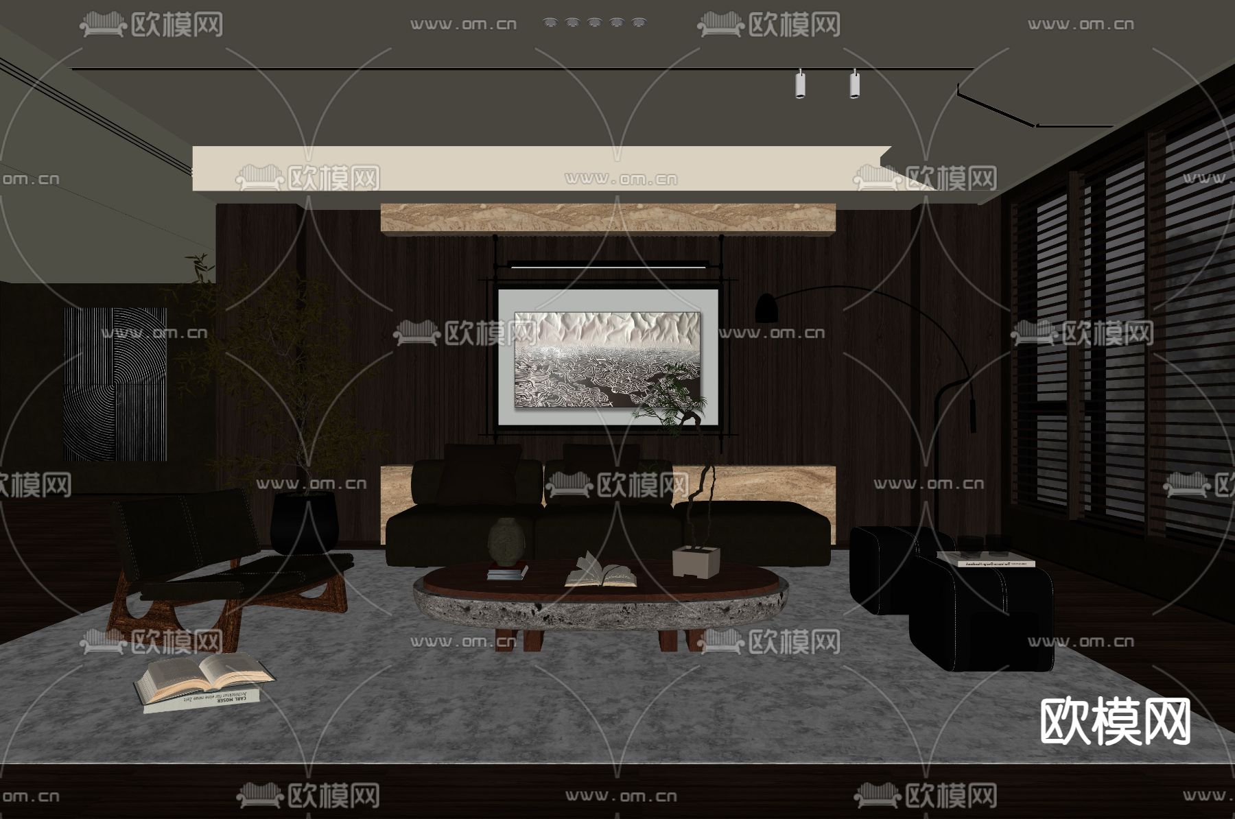 中古风客厅su模型下载（渲染图2）