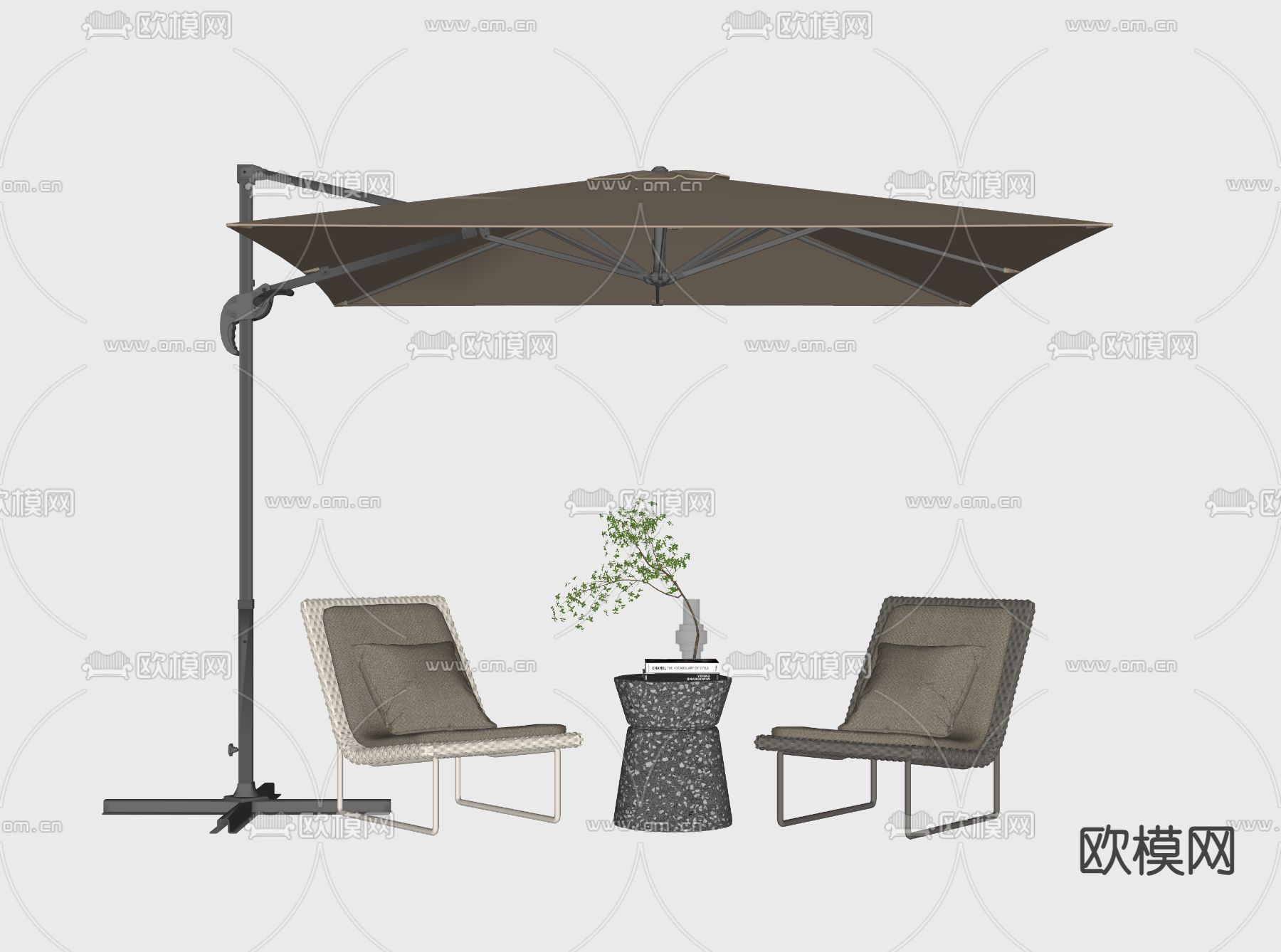户外椅 遮阳伞su模型下载（渲染图2）