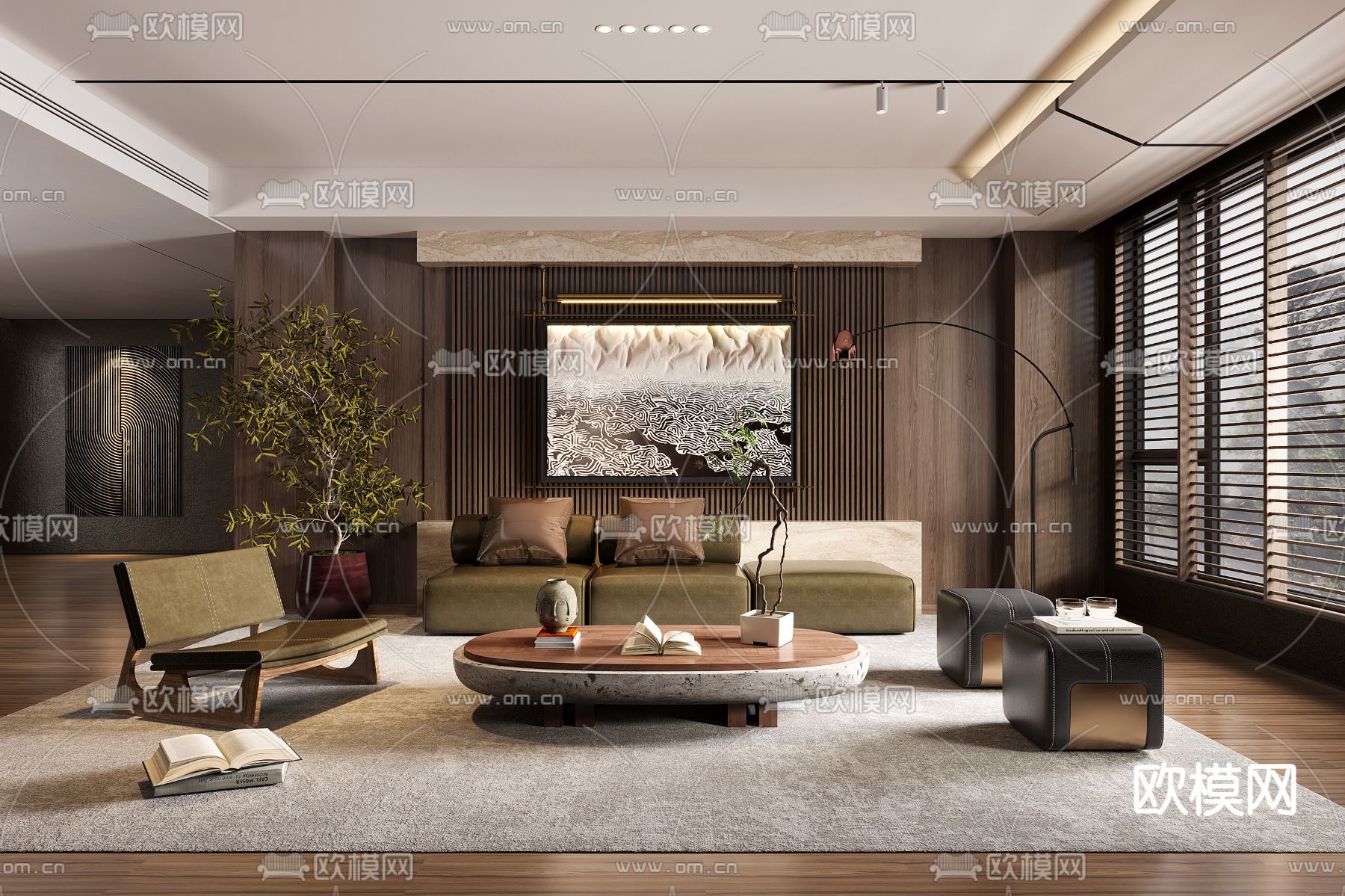 中古风客厅su模型下载（渲染图1）