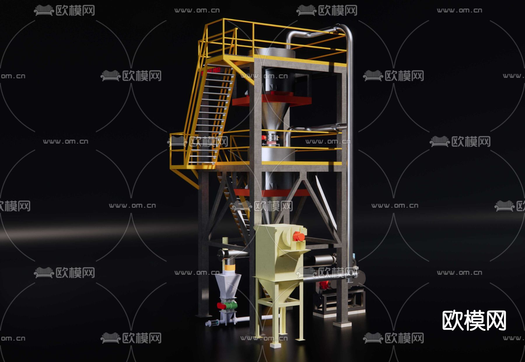 设备钢塔 操作平台su模型下载（渲染图1）